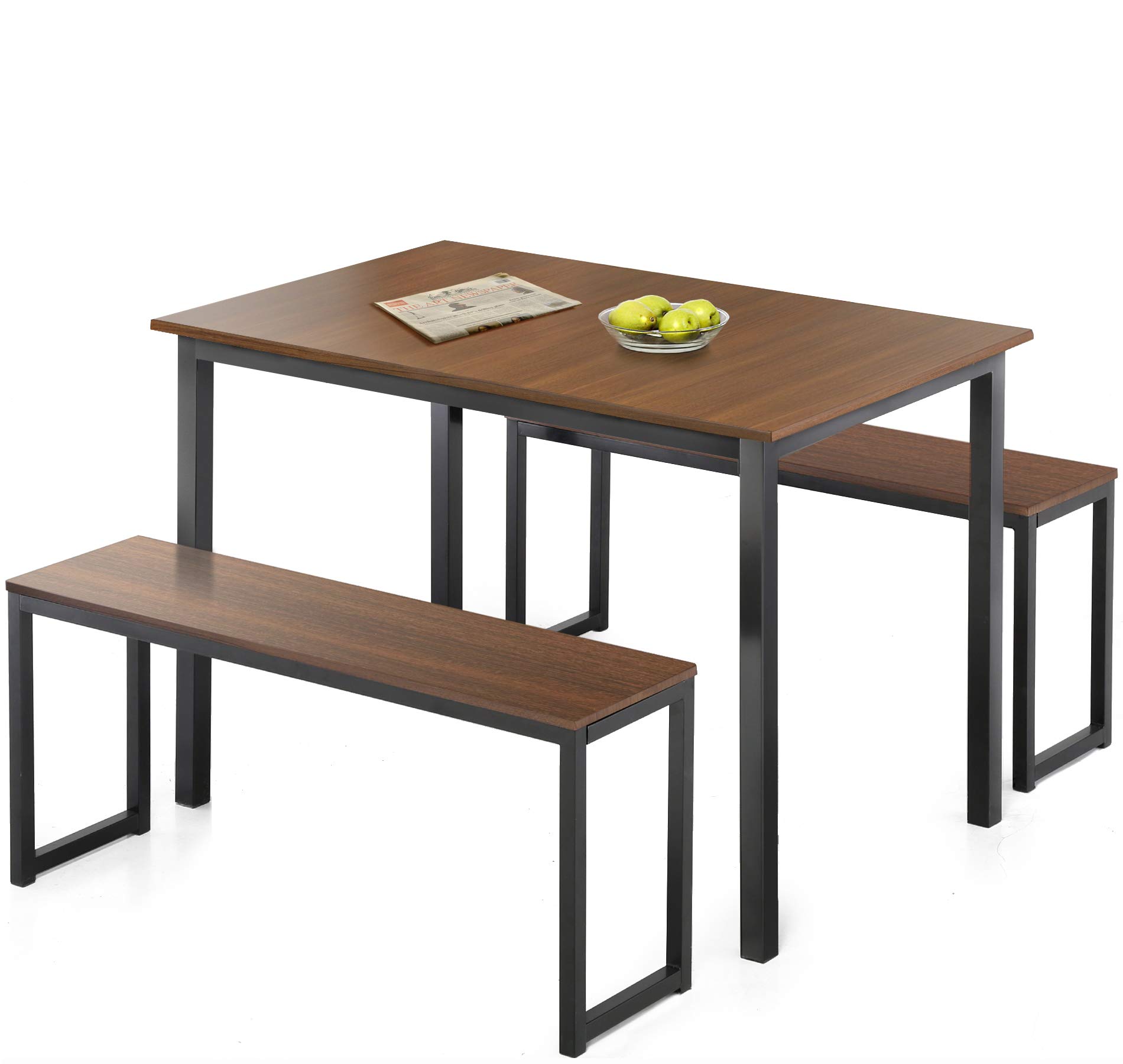Homury Modern Studio Soho Dining Table With Two Benches 3 Piece Set Brown Amazon Ca Home Kitchen