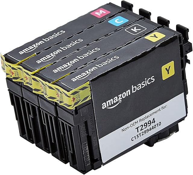 Amazon Basics Remanufactured High-Yield Inkjet Cartridge, Replacement for Epson 29, XL, Black, Cyan, Magenta, Yellow, Pack of 4