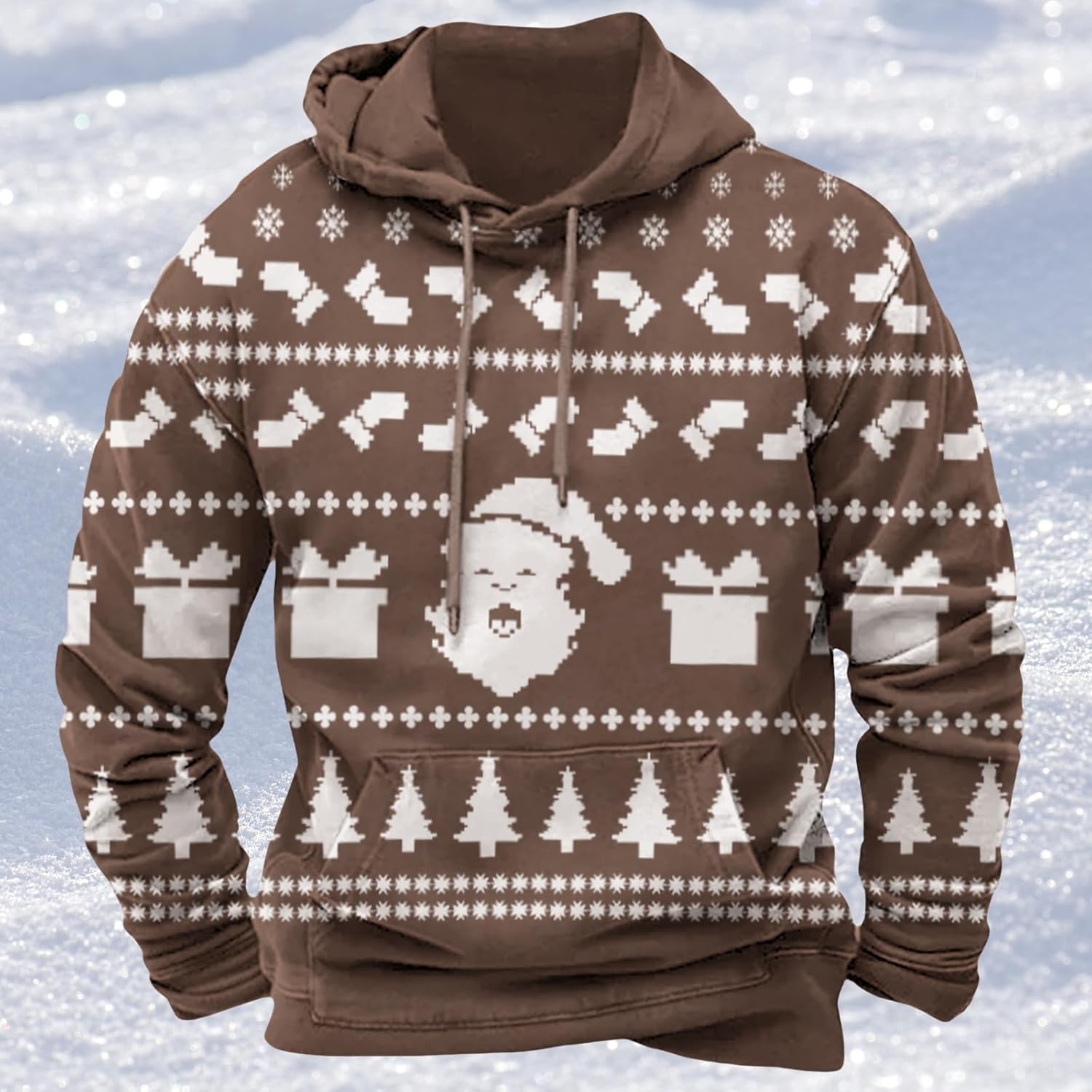 Christmas Sweatshirt Mens Long Sleeve Graphic Hoodies Trendy Casual Oversized Santa Claus Printed Christmas Pullover Tops - Image 2