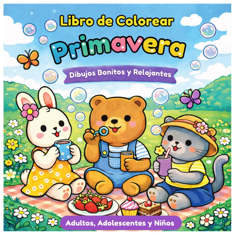 Libro de Colorear Primavera para Adultos, Adolescentes y Niños – Dibujos Bonitos y Relajantes: Dibujos Fáciles y Relajantes de Animales, Flores y Primavera para Antiestrés y Creatividad