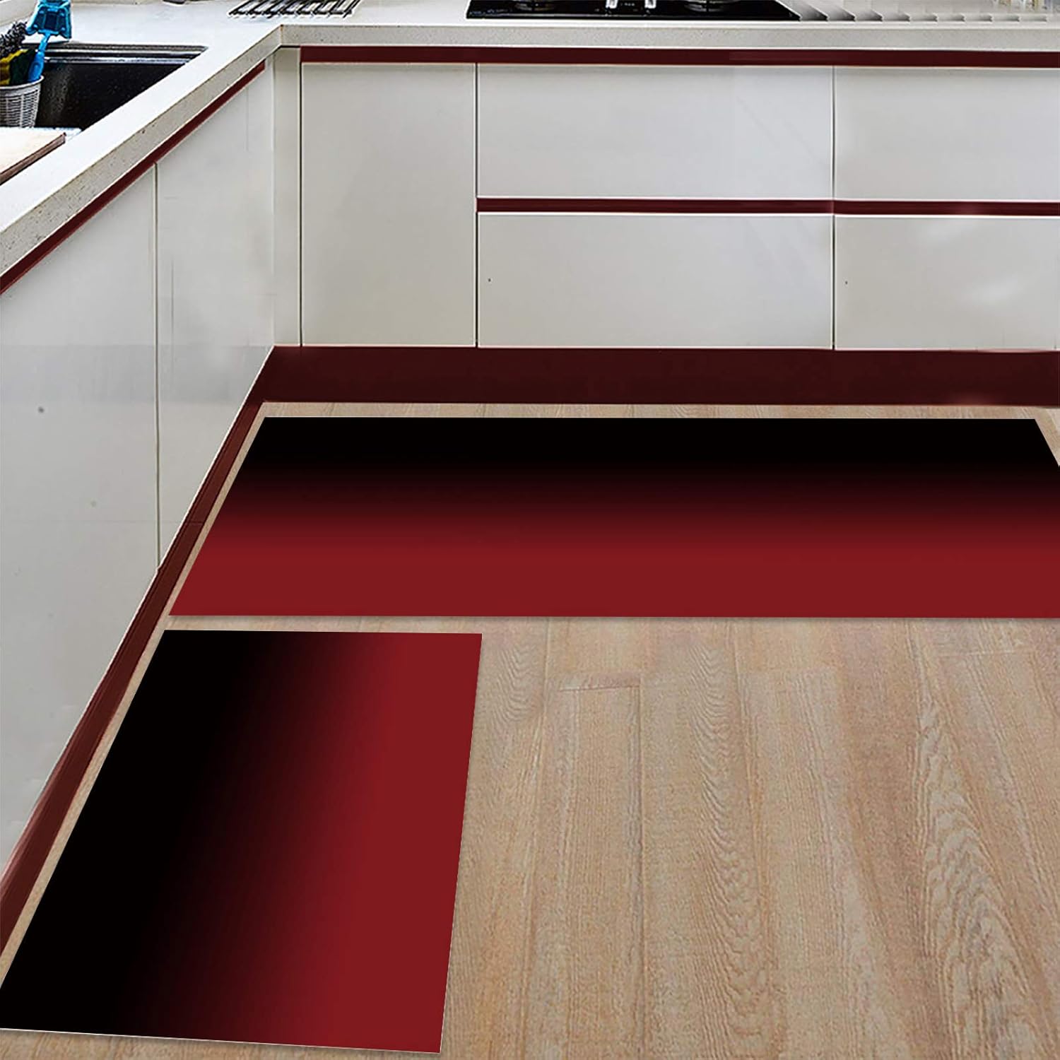 Kitchen Mat 2PCS, Red and Black Ombre Gradient Gradual Color Kitchen Rugs for Kitchen Organization, Anti-Fatigue Kitchen Floor Mats Non-Slip Kitchen Decor Runner Rug, Room Decor Standing Desk Mats