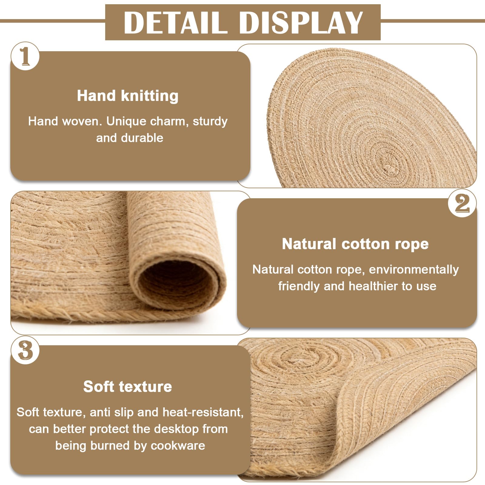 Set di 8 tovagliette rotonde, in cotone intrecciato, 30 x 30 cm, lavabile, resistente al calore, antiscivolo, per matrimoni, feste, cucina (beige)