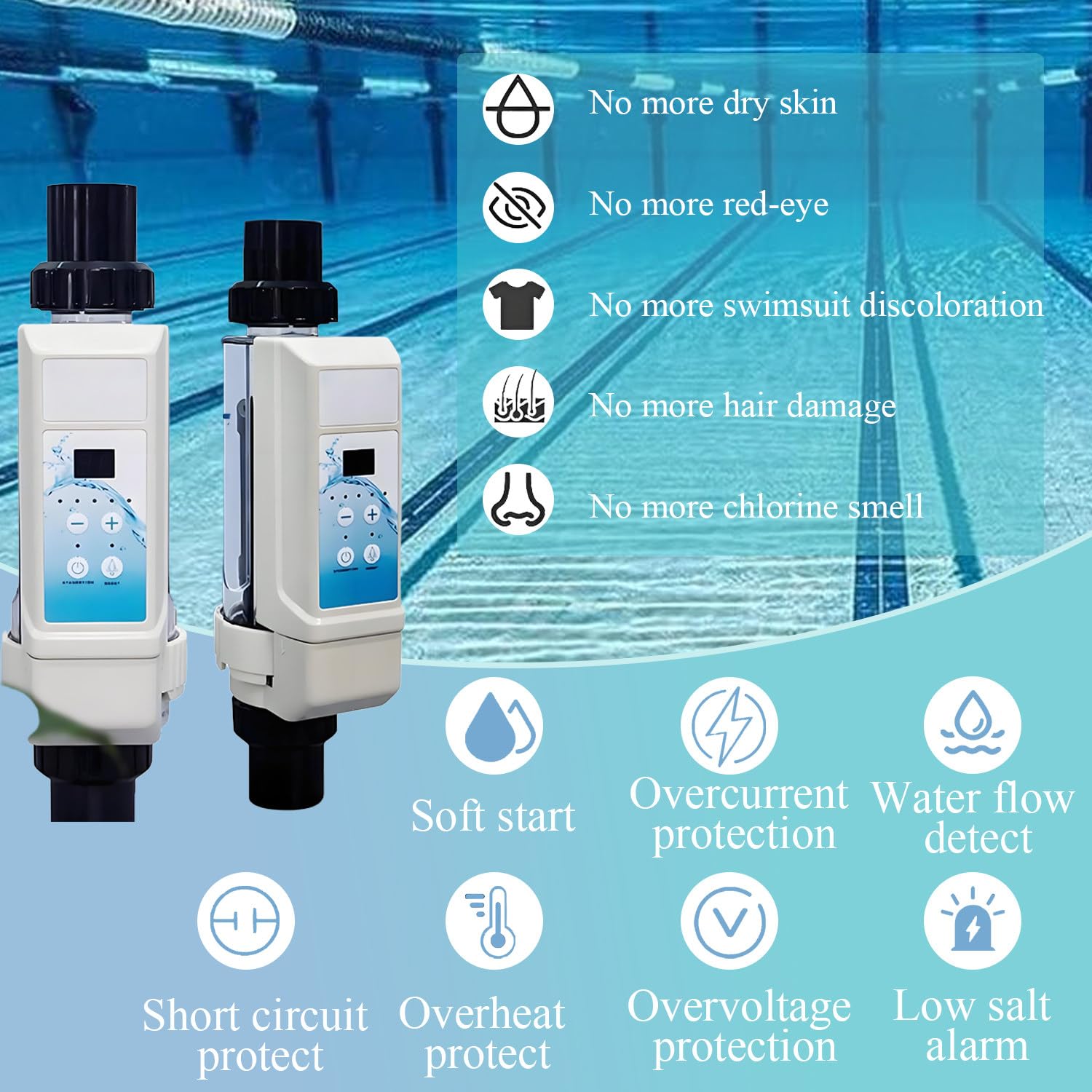 Système de Chlore pour Piscine à Eau salée à Nettoyage Automatique, générateur de Chlore pour Piscine à Eau salée Claire, Fonctionnement Simple, pour spas et jacuzzis 8g/h
