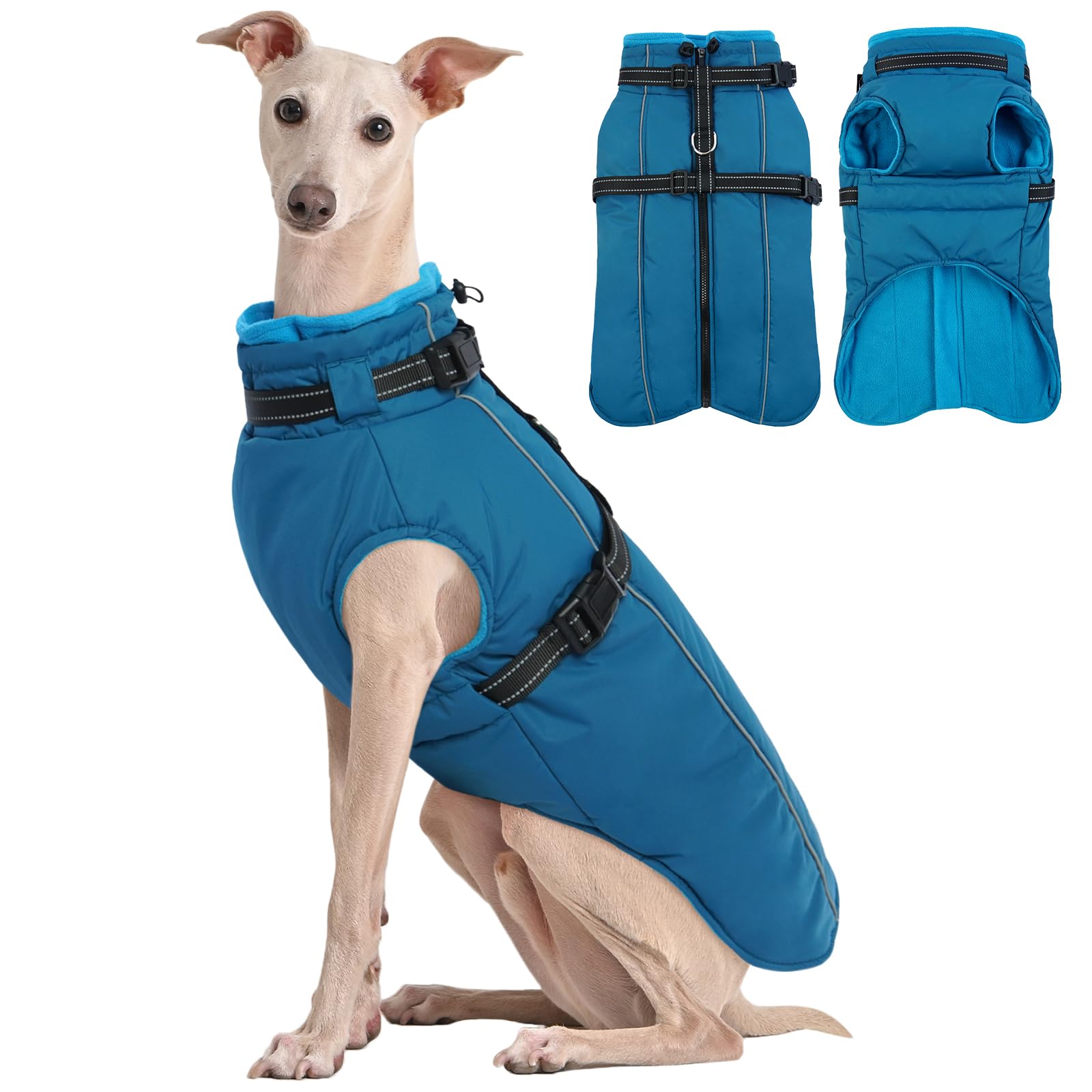 Lelepet Warme winterhondenjas met ingebouwd harnas, winddichte fleece gevoerde jas voor grote honden, reflecterend vest voor koud weer met verstelbare gesp, bordercollie, rood, XL