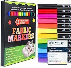 ihaspoko Marqueurs Textile et Tissu, 12 Couleurs Marqueur Textile Permanent pour T-shirts Jeans Chapeaux Sacs en Toile Chaussures
