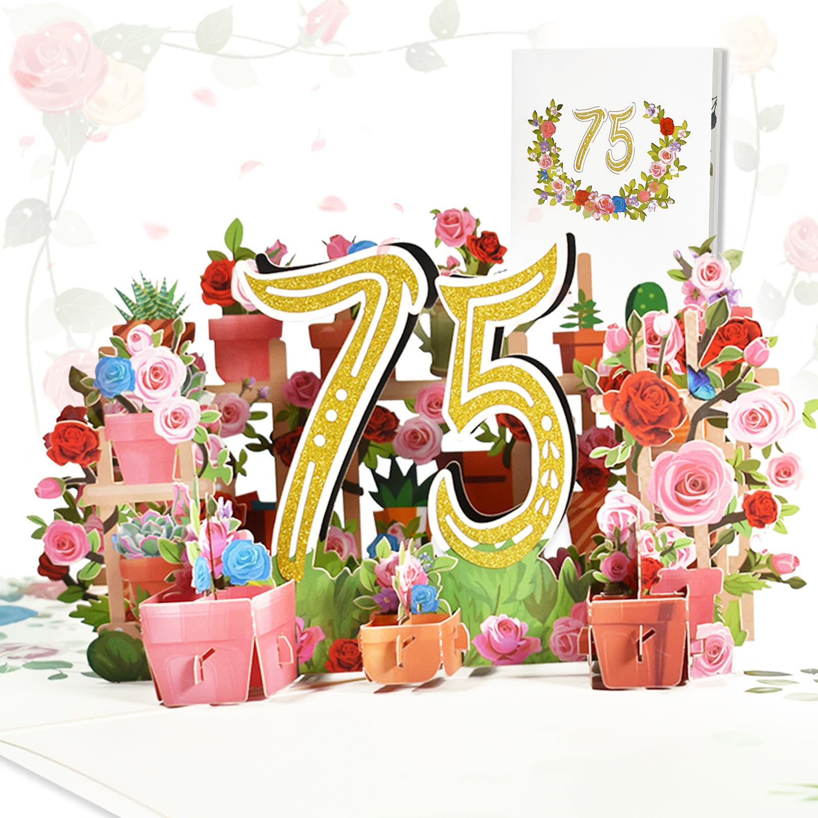 Biglietto di auguri per il 75° compleanno da donna, motivo floreale, per 75° compleanno, per donna di 75 anni, settantacinquesimo signore, nonna, mamma, zia, sorella, mamma amica