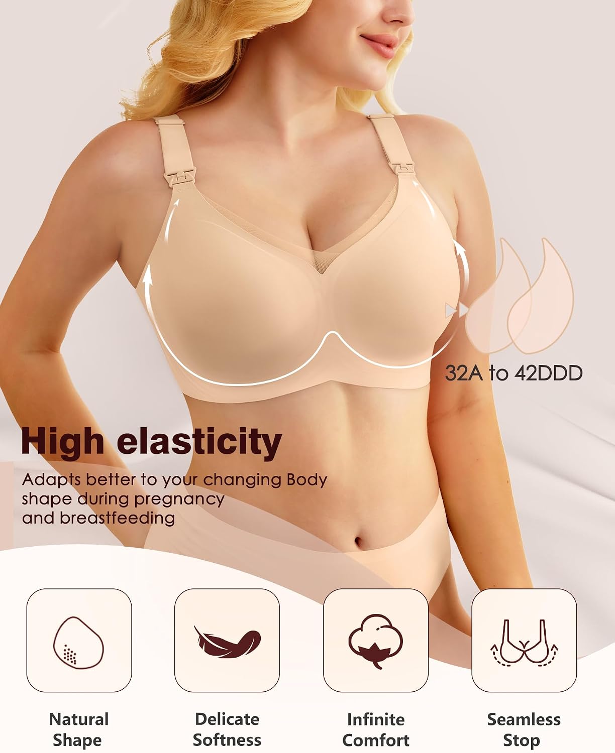 As Fairy Nursing Bras for Breastfeeding Mesh Lace Seamless Maternity Bra Pregnancy Sleep Wireless Pumping Bralette Nude