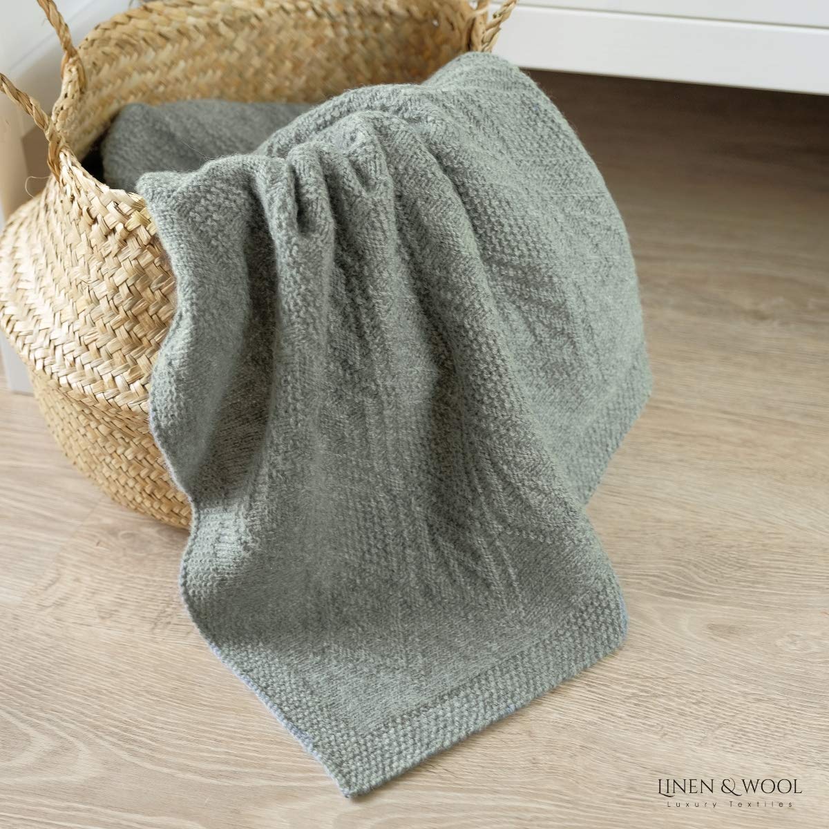 Linen & Cotton Lilou kocyk niemowlęcy z dzianiny, dla chłopców i dziewczynek -100% czysta wełna nowozelandzka, szary (85 x 100 cm) koc do przytulania z dzianiny / kocyk dla niemowląt, na lato, zimę, do wózka dziecięcego
