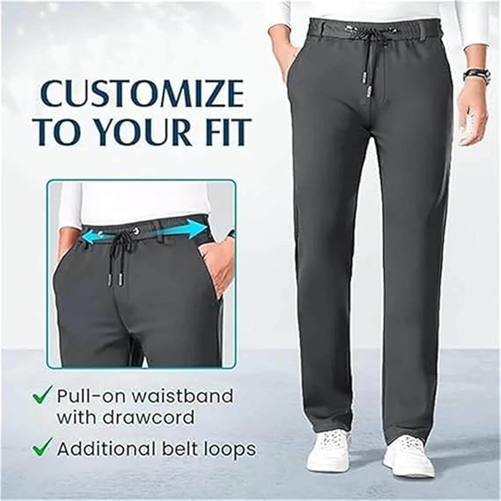 Pantaloni casual leggeri Pull on Ice Silk Comfort Everyday Pant setoso-morbido traspirante non deformabile Stretch Pant per gli uomini over 50