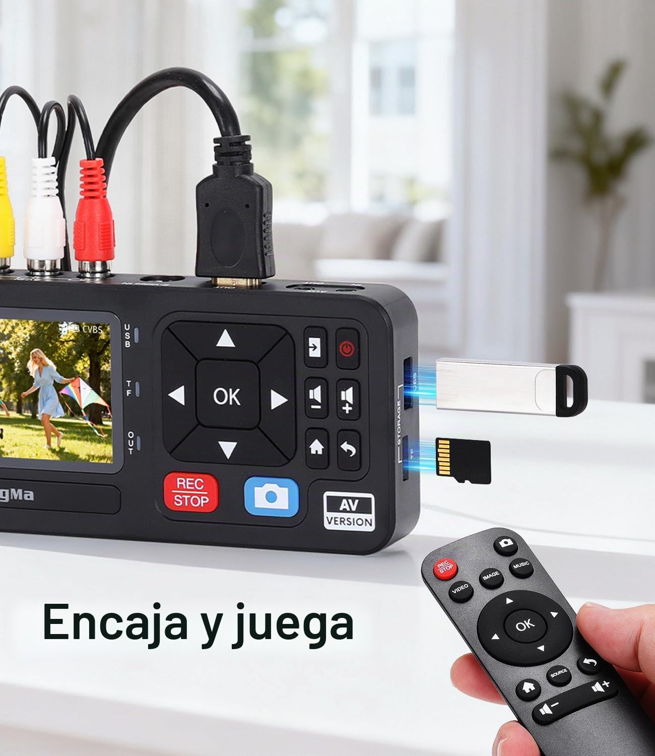 King Ma Grabadora de Vídeo 3" 1080P 30FPS VHS Digitalización de RCA, VCR, DVD, VHS, Hi8, videocámaras, juegos Almacenamiento TF/SD/USB (AV)