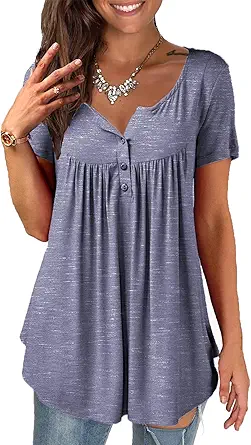 a.Jesdani Womens Summer Plus Size Tunic Tops Short Sleeve Blouses Casual Floral Henley Shirts