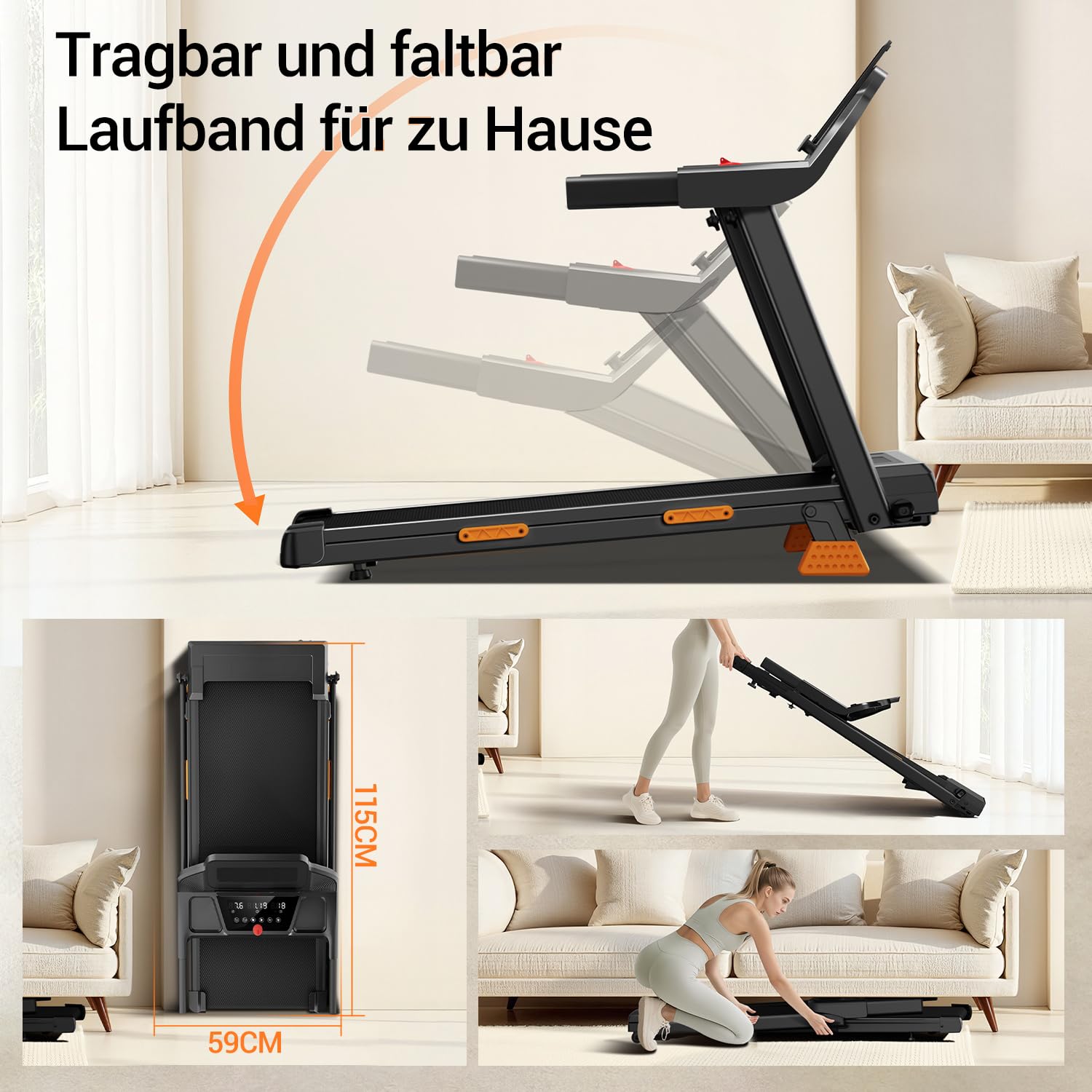 UMAY Laufband für Zuhause Klappbar mit Steigung 15% | Laufbänder 12KM/H, Treadmill for Home mit 3,0-PS-Motor und LED-Anzeige, 136KG