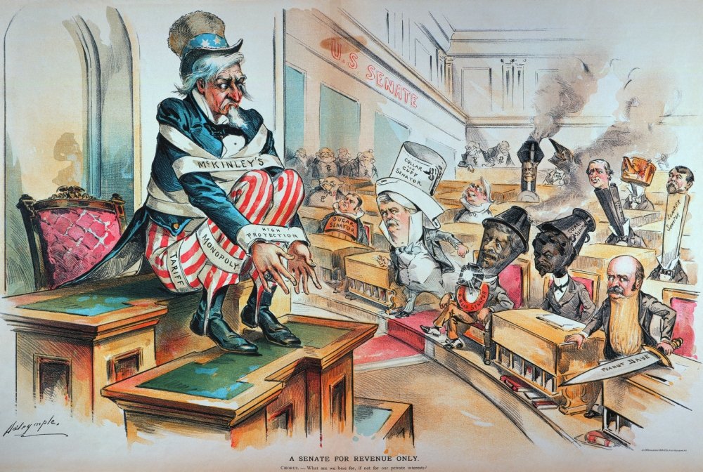 Mckinley Tariff Act 1894 NA Senate For Revenue Only American Cartoon By Louis Dalrymple 1894 Of Uncle Sam Bound By The Mckinley Tariff Act And A Senate Of Special Interests Poster Print by (18 x 24)
