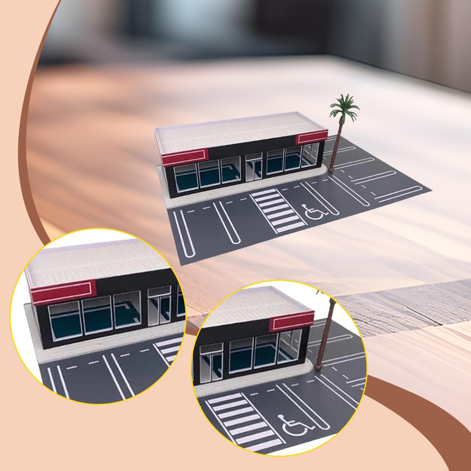 harayaa Maqueta de Garaje a Escala 1:64, Diorama de Estacionamiento en Miniatura, Accesorios de Estacionamiento, Expositor de Vehículos de PP para Coleccionis, Parking Lot W Tree