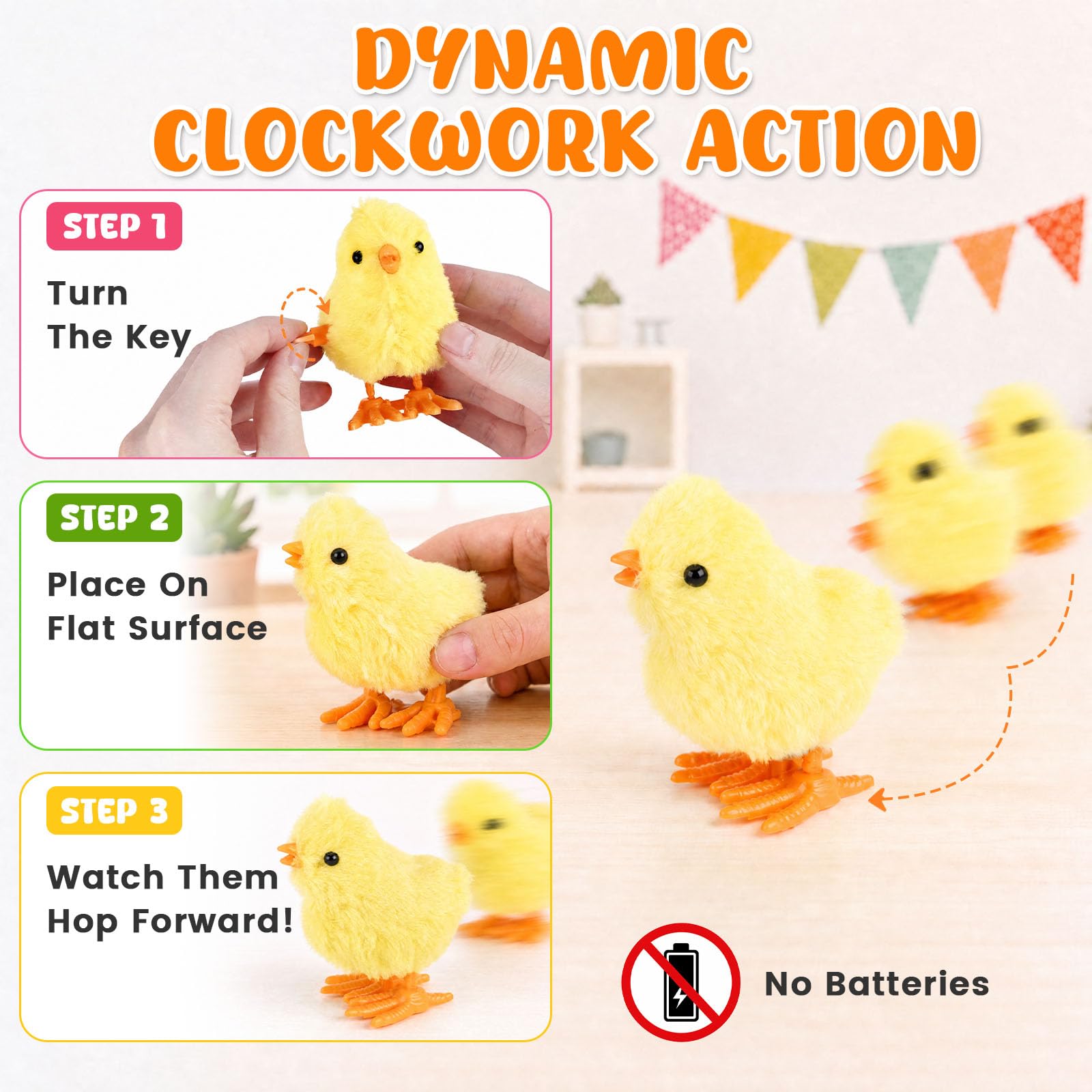 Cagemoga Paquete de 24 juguetes de Pascua para pollitos de peluche saltando pollo novedoso saltando juguetes de cuerda para regalos de Pascua, suministros de fiesta, 4 colores