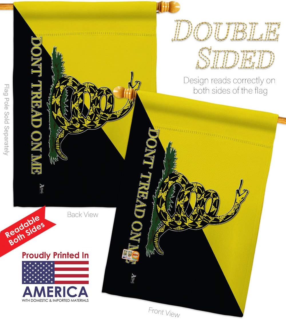 Gadsden Anarcho Capitalist House Flag Dowel Set Americana US Historic July Memorial Veteran Independence United State American Small Decorative Gift Yard Banner Double-Sided Made In USA 28 X 40