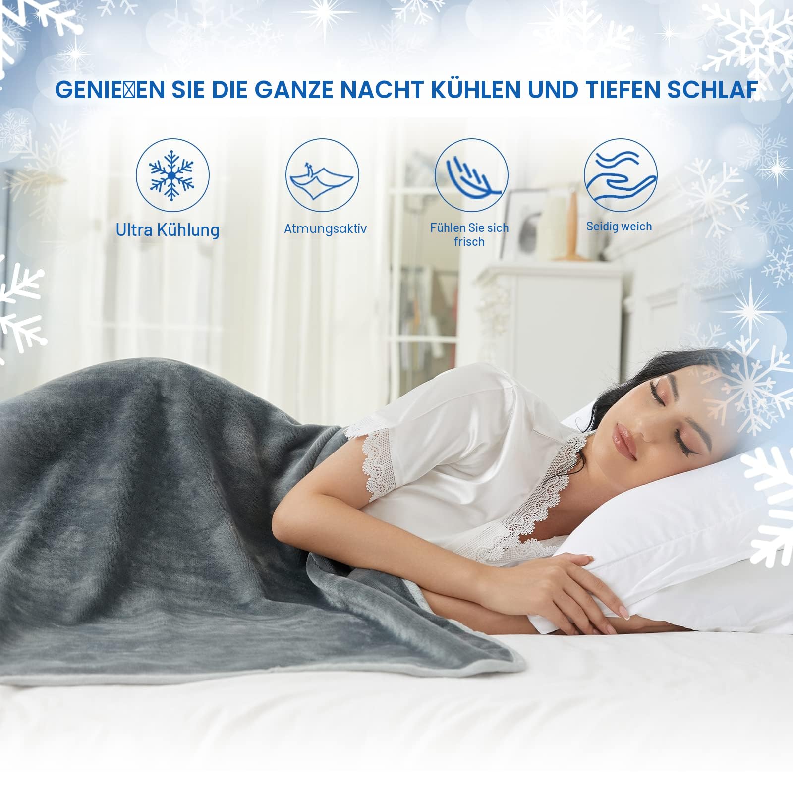 Uplayteck Kühldecke 150 x 200cm, Leichte Sommerdecke mit Japanische Arc-Chill Q-Max>0.4 Kühlfasern, Kühl und Hautfreundlich, 2 in 1 Doppelseitig Cooling Blanket Dünne Selbstkühlende Decke für Menschen