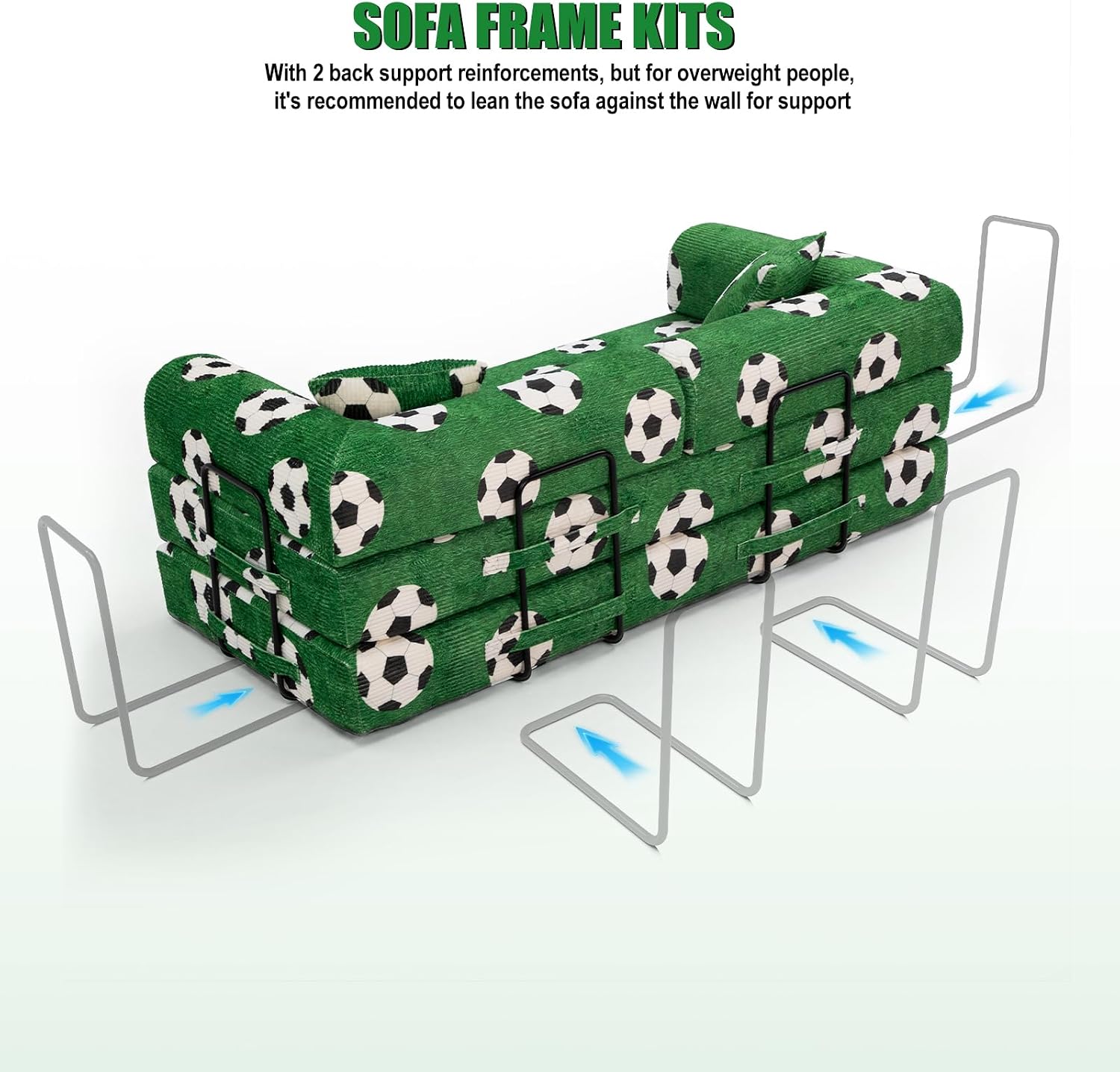 6-in-1 Convertible Sofa Bed, 79” Compressed Sofa Boneless Couch in a Box, Comfy Corduroy Modular Foldable Floor Sleeper Sofa for Bedroom, Living Room (World Cup Green) thumbnail
