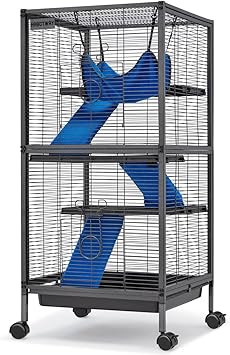 HABUTWAY 45H Metal Small Animal Cages, Rolling Chinchilla Cage with Removable Ramps, Lagre Cage for Chinchillas/Guinea Pigs/Rabbit, Ferret Cages with Hammock & 4 Tiers, Black