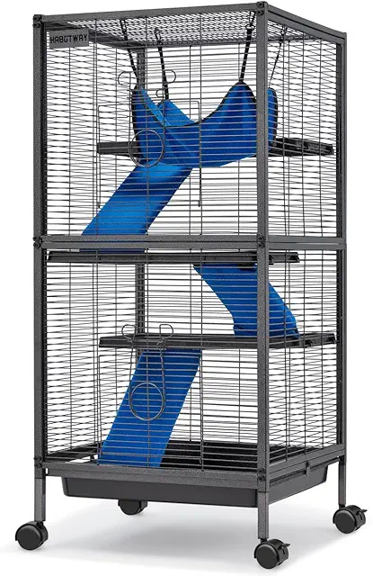 HABUTWAY 45''H Rolling Chinchilla Cage - Ferret Cage with Hammock & Ramps
