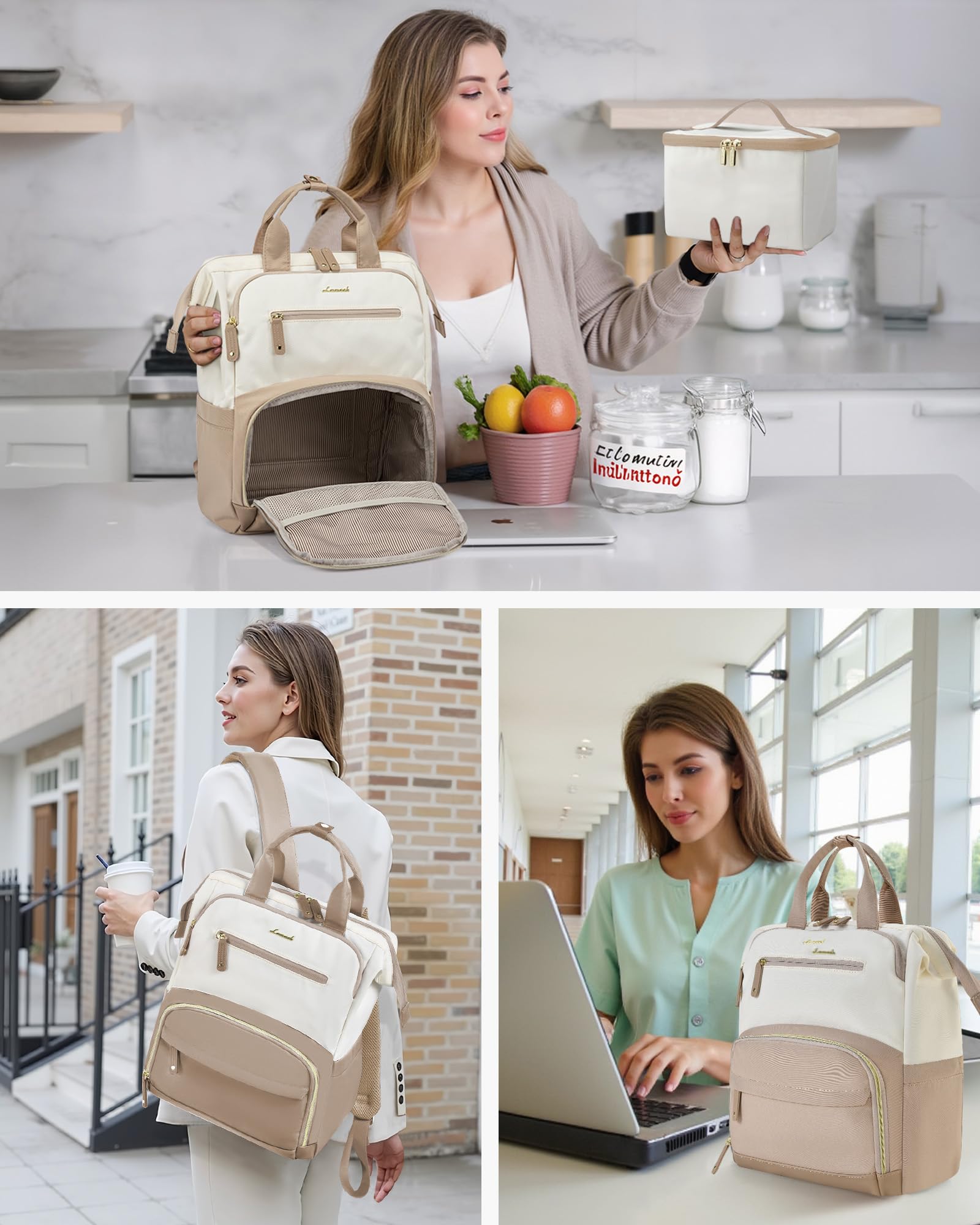 LOVEVOOK Zaino per il pranzo da donna, borsa per computer portatile con borsa termica per il pranzo, per insegnanti, infermiere, lavoro, campeggio, picnic