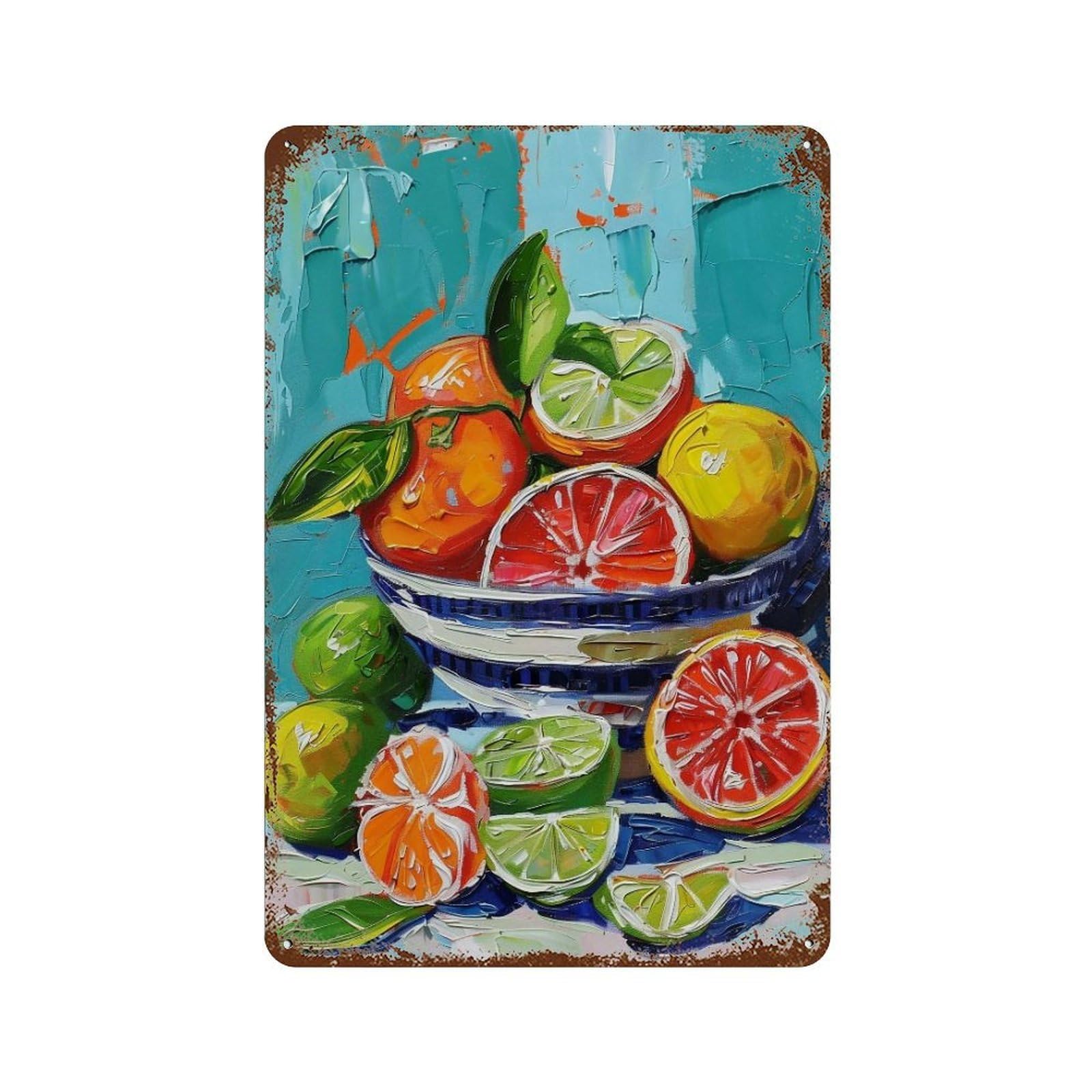 Hduryeyryy Multicolour Fruits On Teal 01 Wall Retro Iron Vintage Art Metal Tin Sign Poster Modern Home Cofffee Club Art Bar Shop Decor 30X20cm