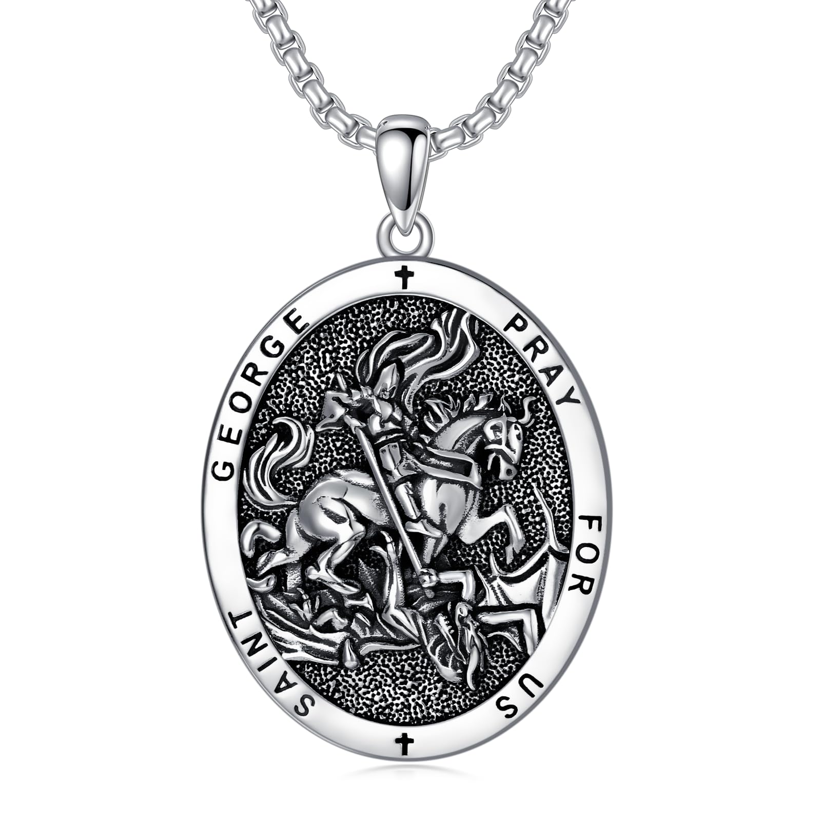 Swordgod St Michael/Christopher/George/Peregrine/Virgin Mary Necklace for Men Women 925 Sterling Silver Saint Necklace Patron Pendant Catholic Religious Jewerly Ideal Gifts for Christmas