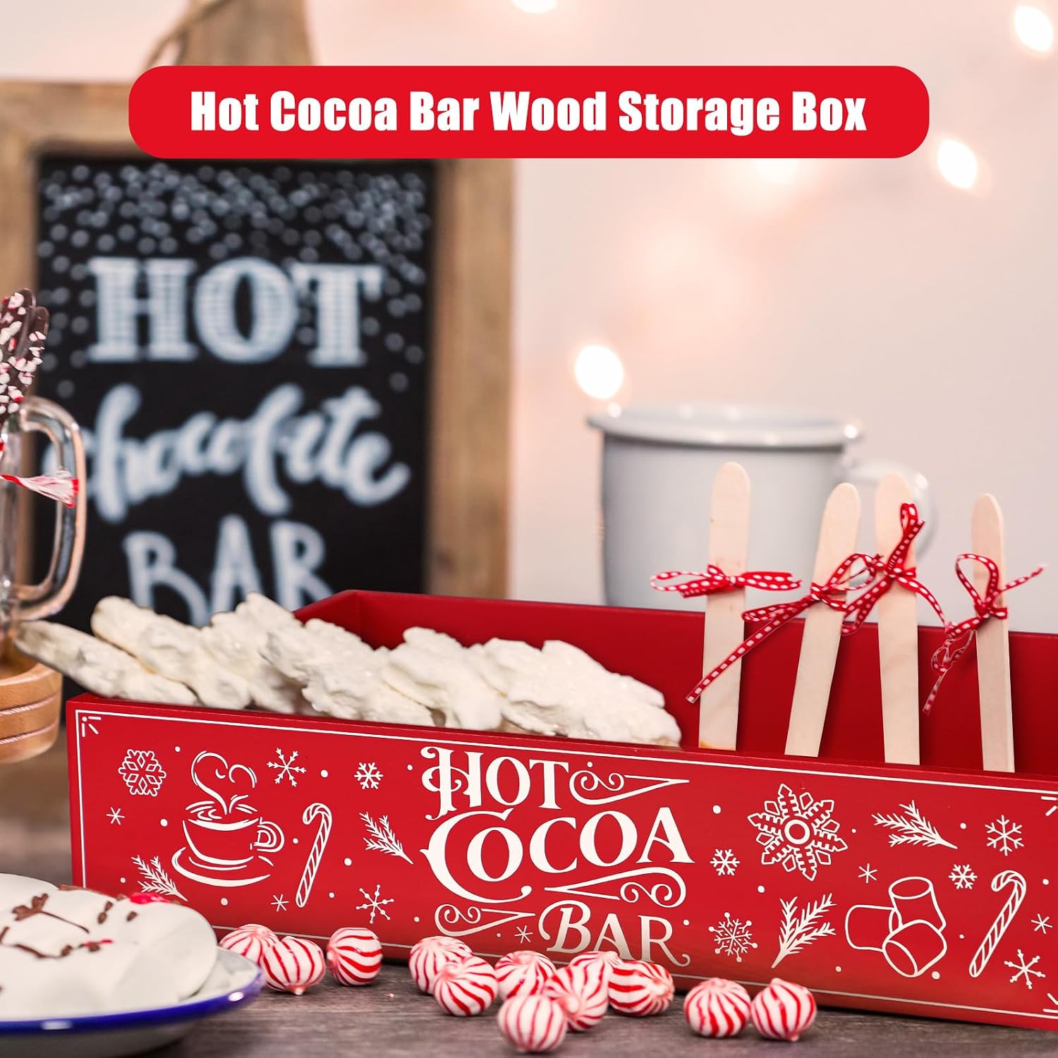 Uiifan 2 Pcs Christmas Hot Cocoa Bar Storage Box with Handles image 3