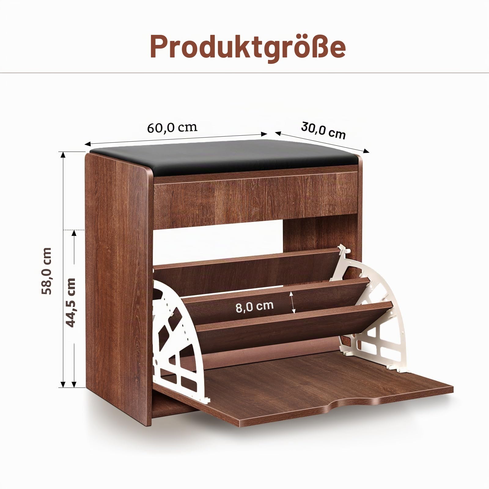 YGYQZ Schuhaufbewahrungsbank mit Klappschublade, Holz-Eingang, Schuh-Organizer, Bank für Eingangsbereich, 1 Schublade, Schuhschrank, Braun