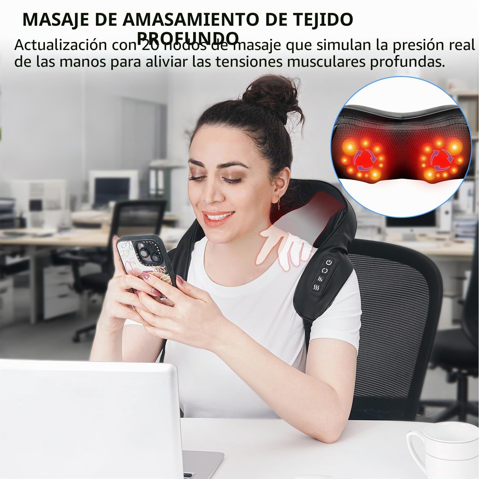 TISSCARE Masajeador de Cuello y Espalda con Calor, Cinturón Ajustable para Masaje Manos Libres, Masajeador Shiatsu 3D para Hombros, 20 Nodos, para Piernas Lumbar, Casa Oficial Coche