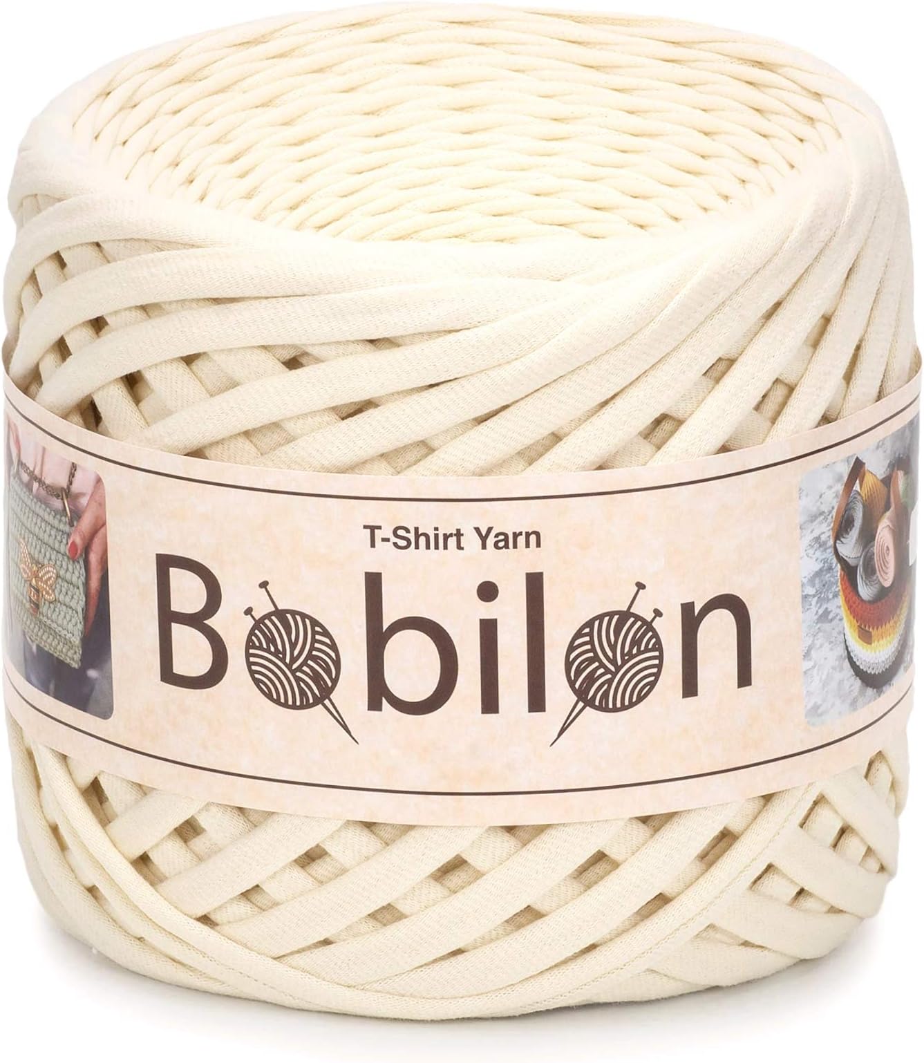 T-Shirt Yarn Fettuccini Zpagetti Style, 7-9 mm Yarn for Crocheting, Knitting, Macrame, Ribbon Cotton Fabric, Vanilla