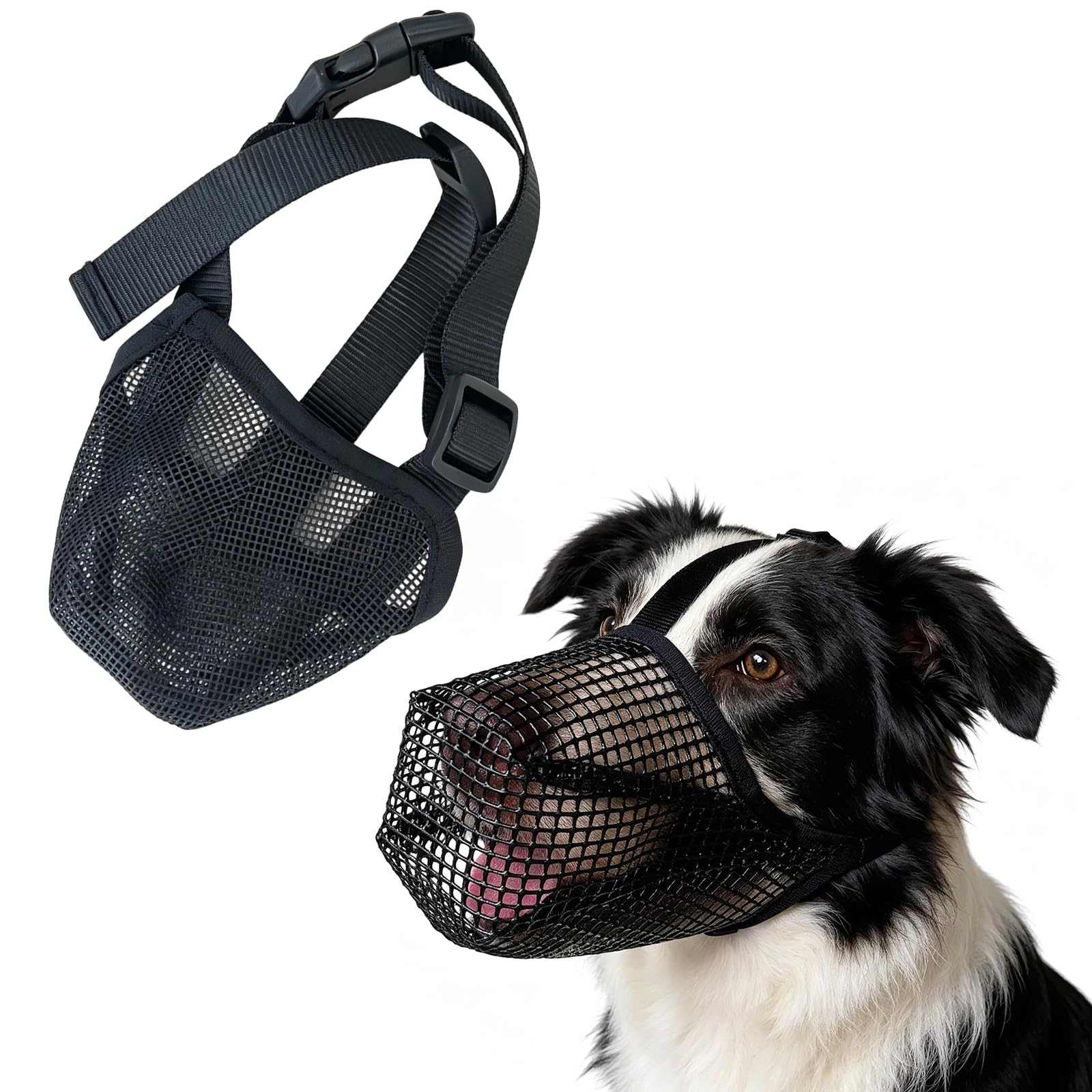Dog Muzzle,Applicable to Muzzle for Medium Dogs, Muzzle for Large Dogs Breathable and Buckle Strap Design, Anti-Biting Chewing Mouth Guard Cover for Training, Grooming, Walking (Black, L)
