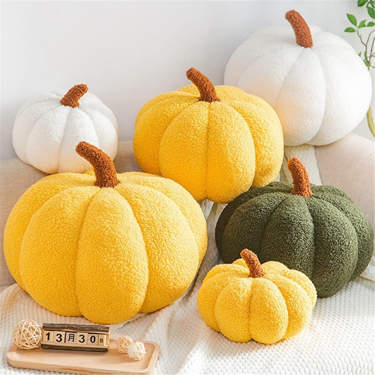 Cuscino Halloween Zucca, Cuscino Decorativo 3D a Forma di Zucca, Decorazione Divano Autunnale, Pumpkin Cushion per Ringraziamento Halloween Auto Casa (Orange,13.78in/35cm)