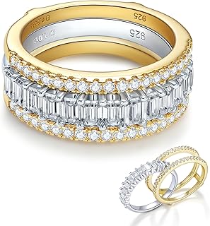 Fashion Ring Sets for Women Band Stackable | Premium Moissanite D Color VVS1 Clarity 3EX Cut | S925 Sterling Silver 14K Gold Plated Non Tarnish
