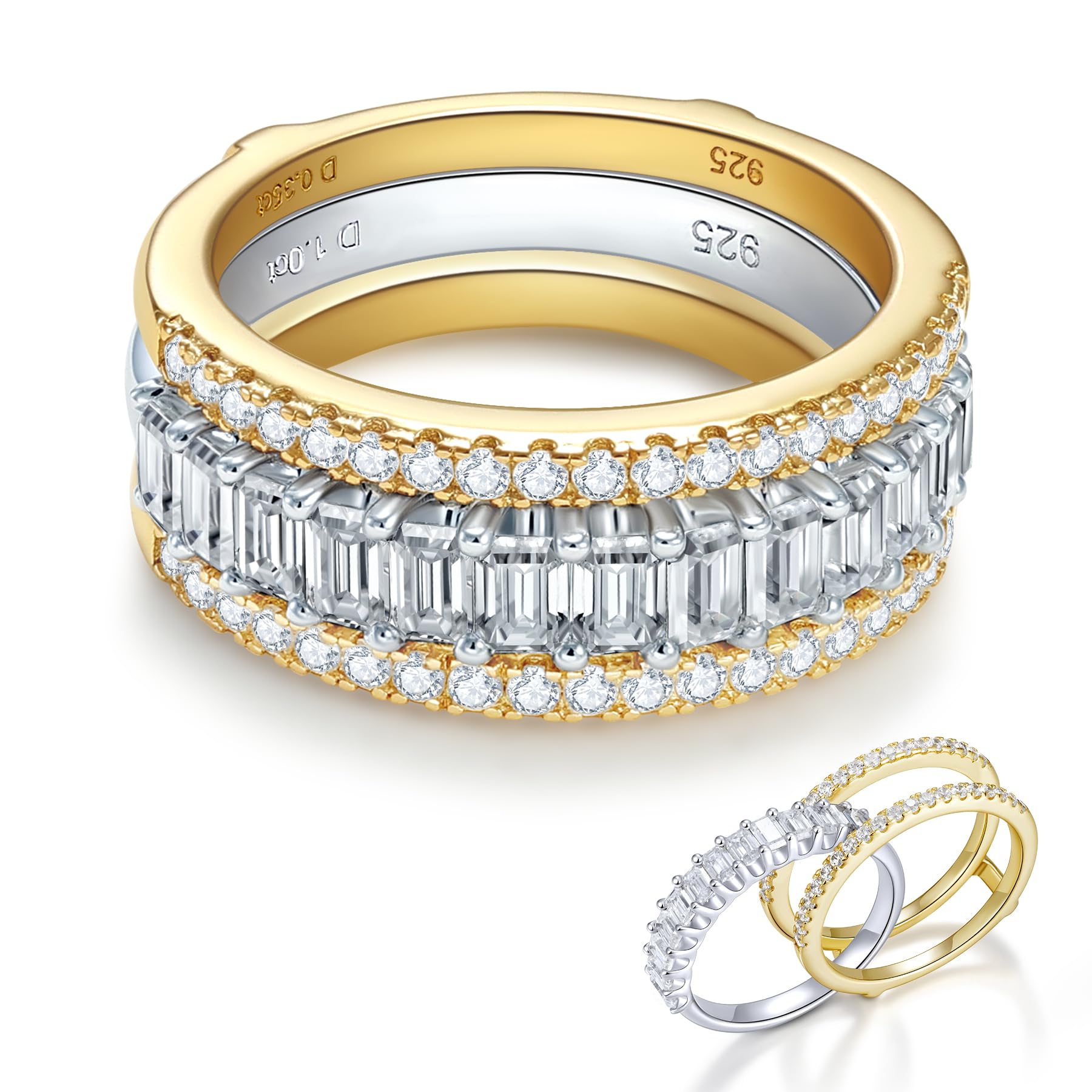 TIMELESSTAR Moissanite Ring Sets for Women Stackable Band|Lab-Grown Moissanite|14K Gold Plated S925 Sterling Silver Non Tarnish