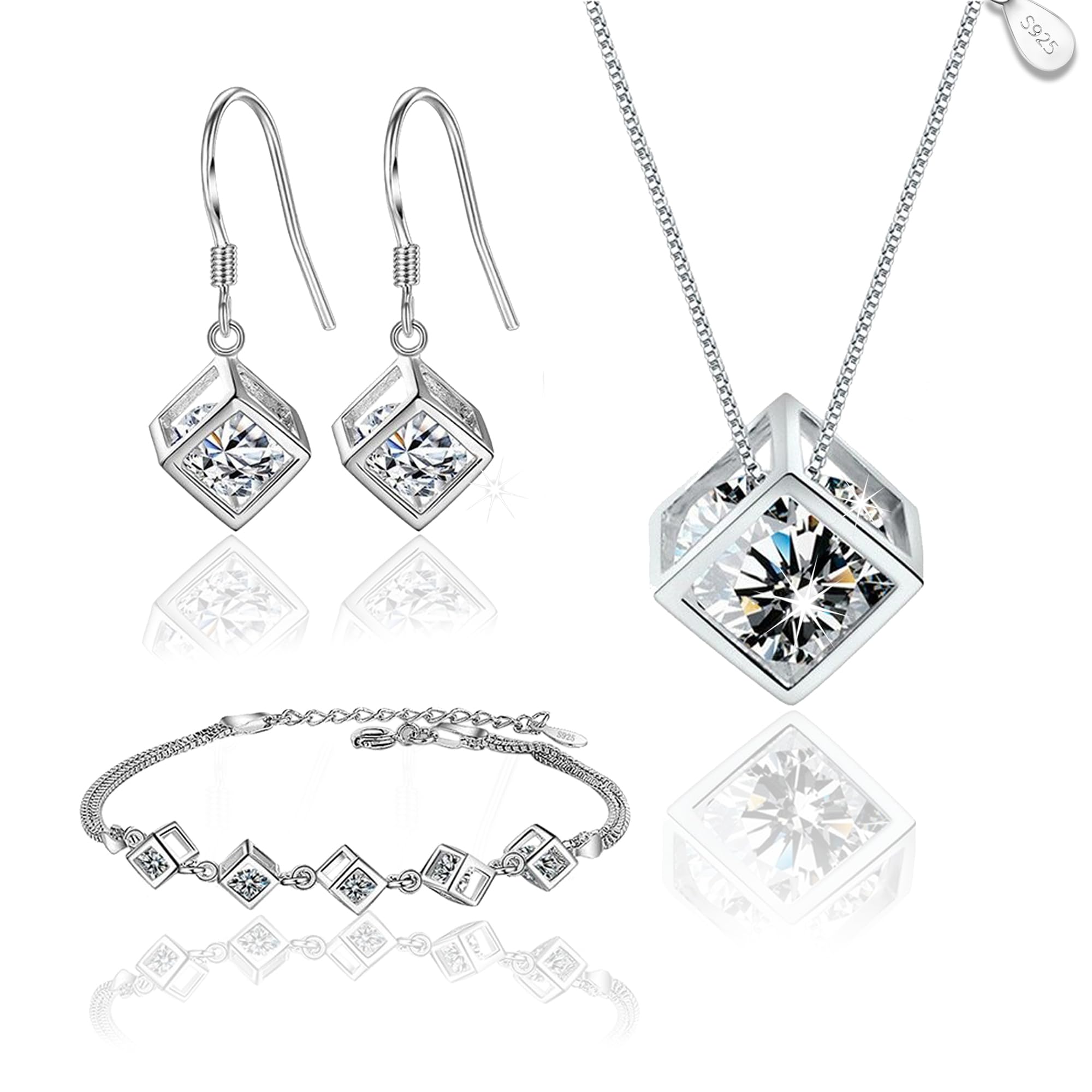 Crystalina Conjunto Joyas Mujer con Cristales Brillantes | Collar y Pendientes con Circonitas | Acabado en Oro o Plata | Regalos Originales y Elegantes para Mujer