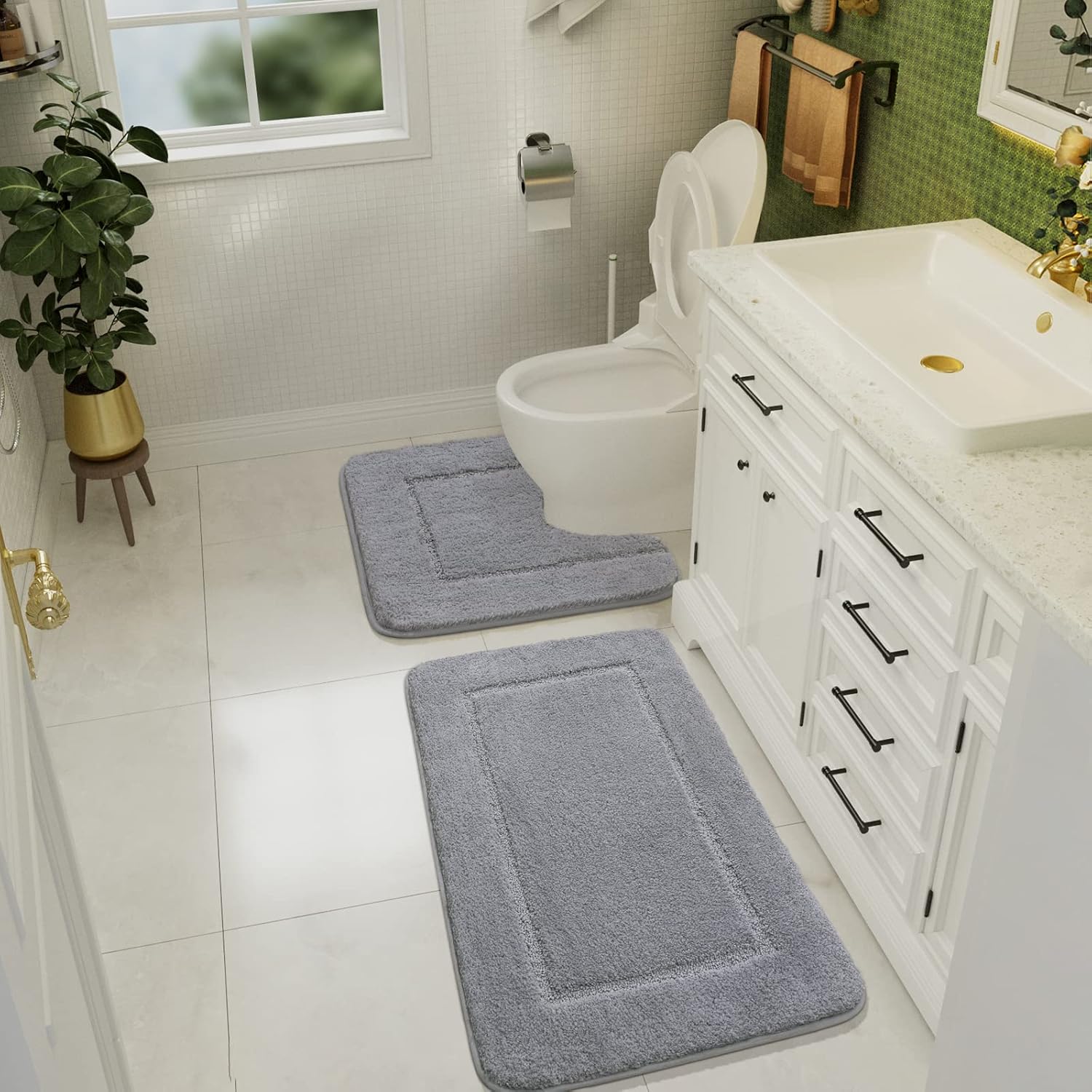 LOCHAS Bathroom Rug Set Washable, Super Absorbent Floor Mat