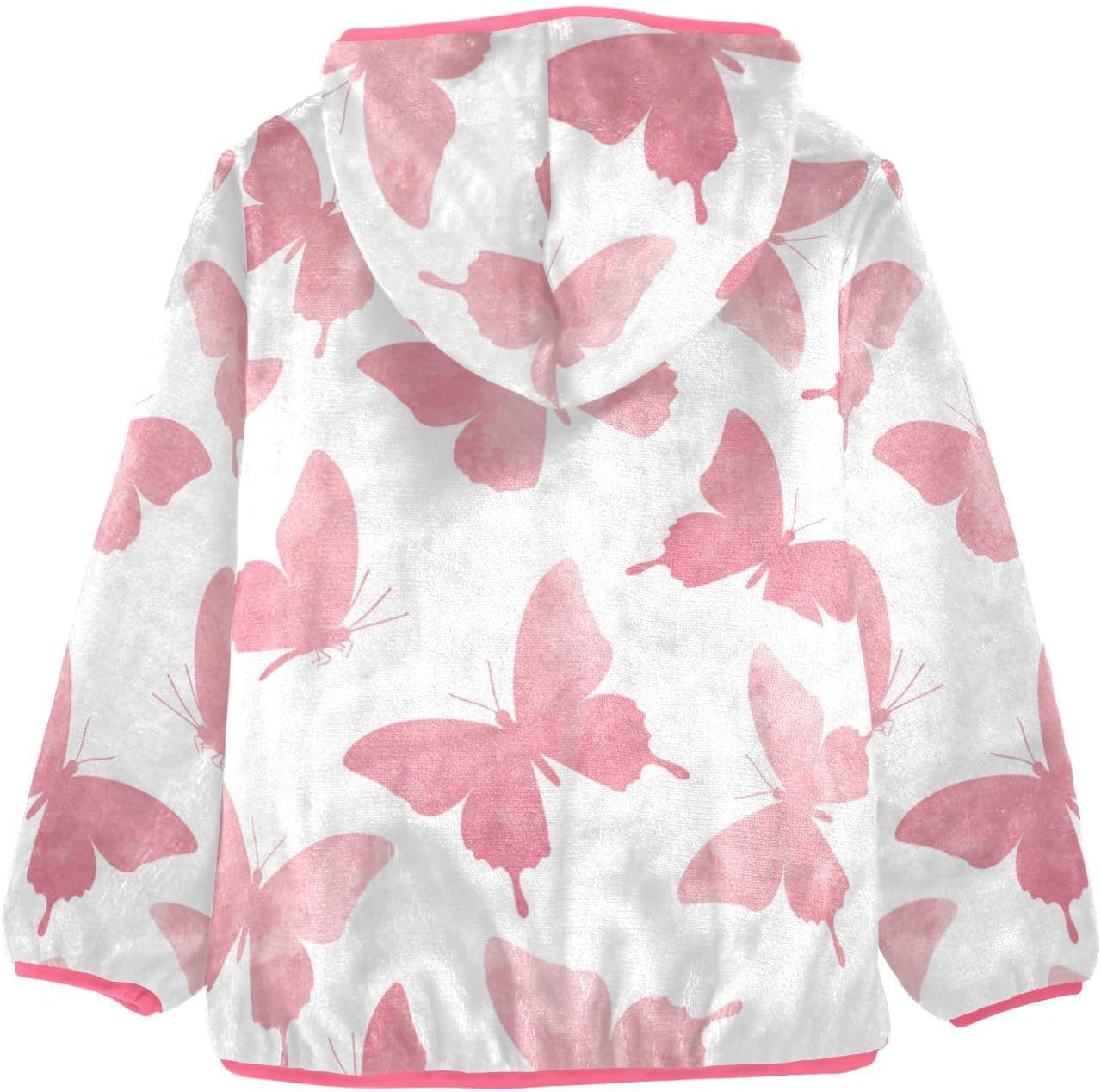ALAZA Watercolor Pink Butterfly Hoodie Jacket for Girls Toddler Fleece Zip Up Coat Plush Jacket for 3 Years
