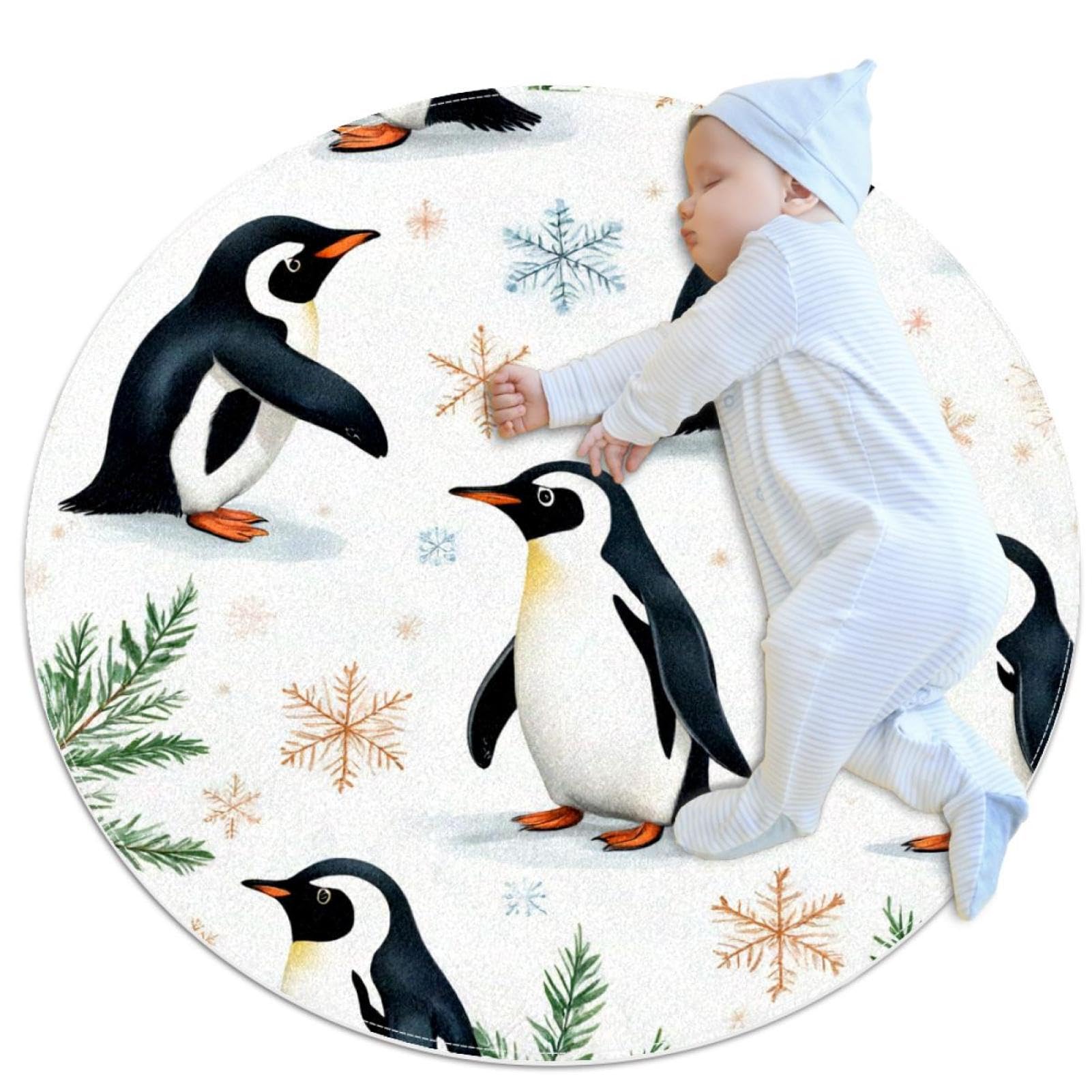 Tapis de salle de bain antidérapant et absorbant rond 1m à motif pingouin mignon