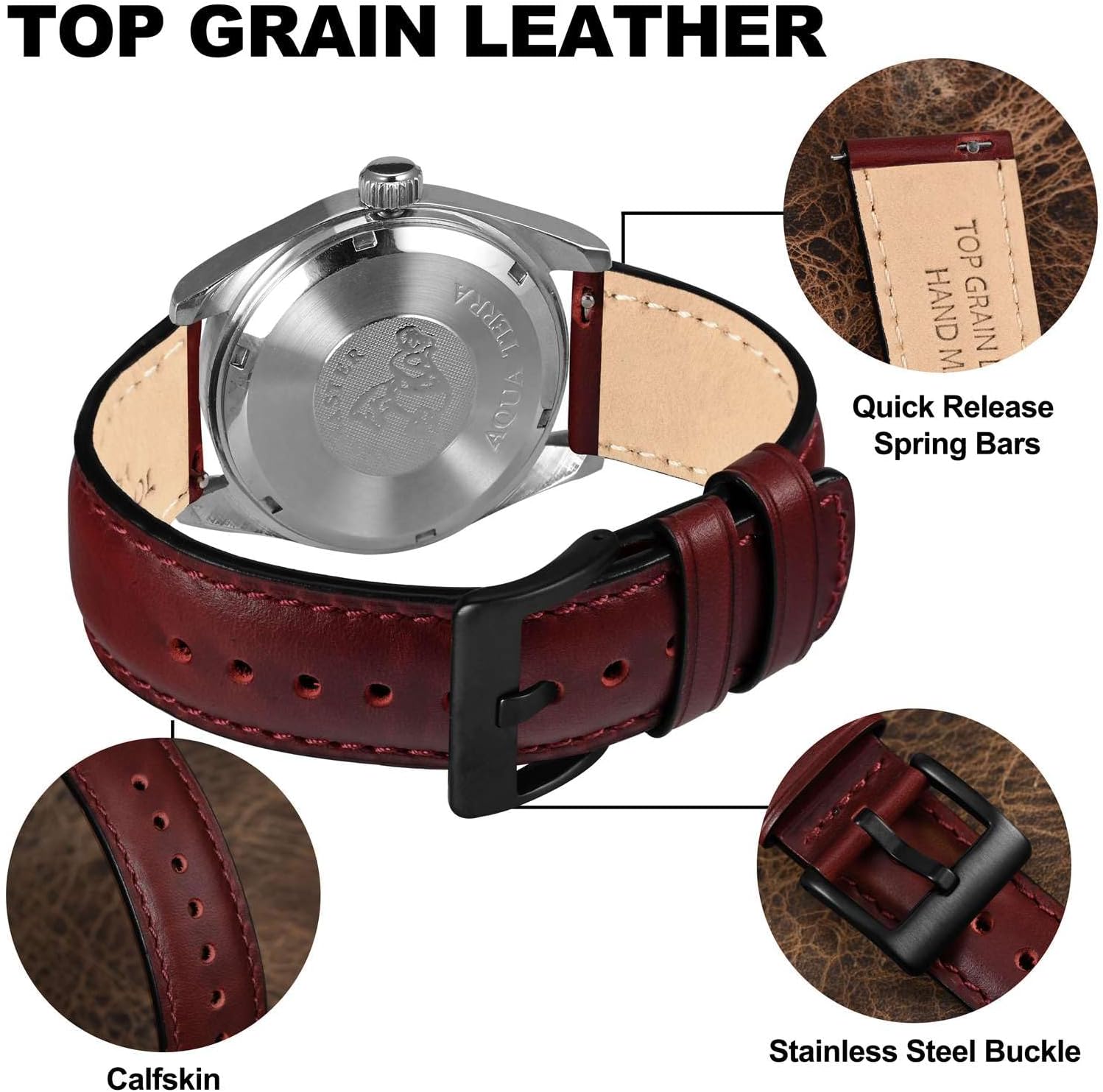 BISONSTRAP Leather Watch Strap for Men and Women, Oil Pull-Up Leather, Quick Release Replacement Bands, Band Width 18mm 20mm 22mm - Image 4