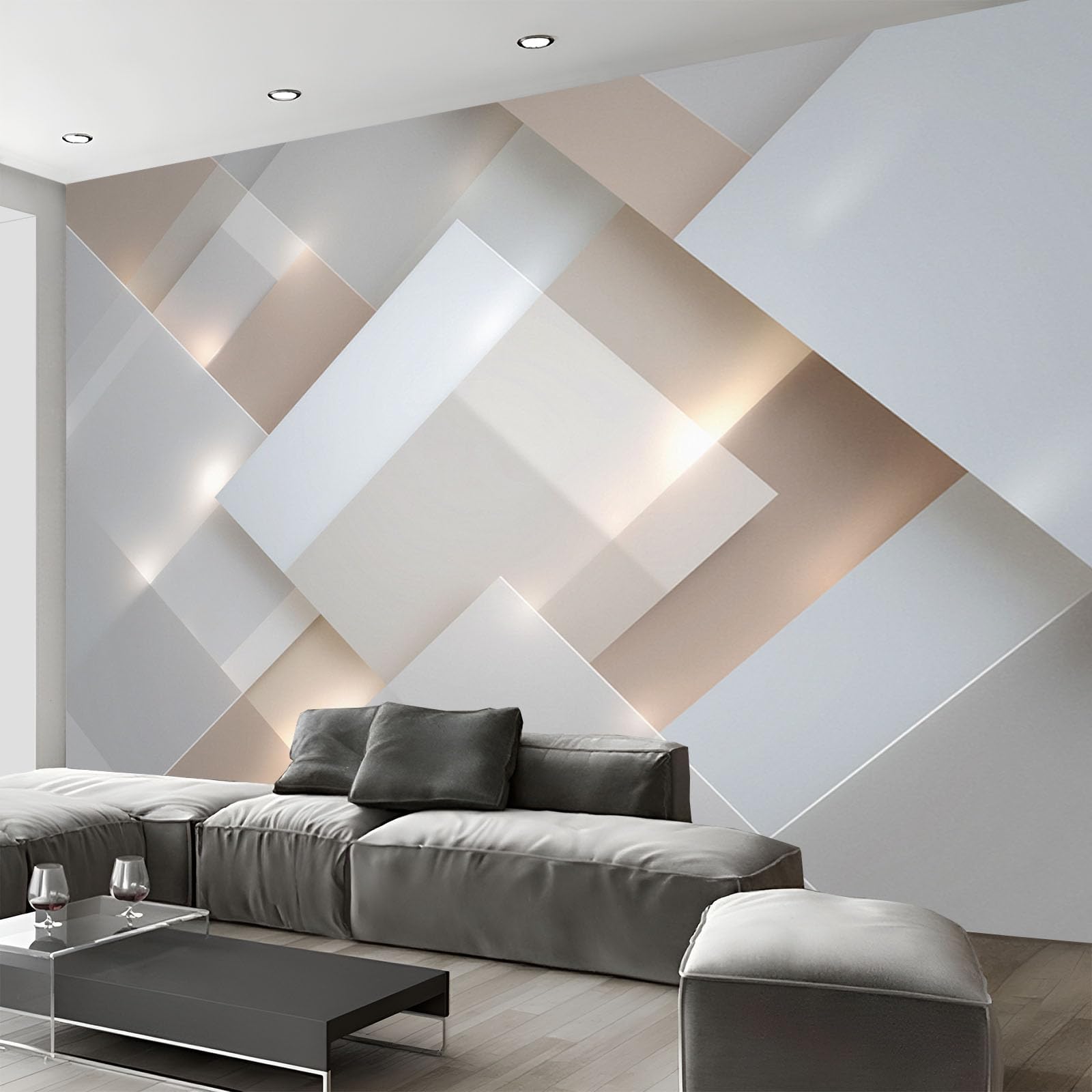 Papier Peint Panoramique Géométrie Brillante 3D, 350X256Cm (Lxh), Tapisserie Poster Geant Mural Beige, Personnalisé 3D Pour Salon Chambre D'Enfants Décoration Murale Espace Moderne