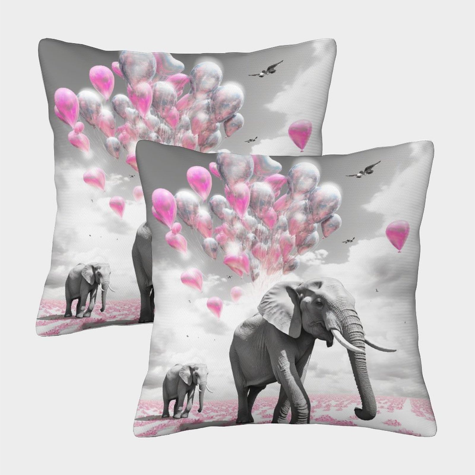 GPARSDDIO Elephant 2pc set Homeware Cushions Invisible Zipper Decorative Throw Pillow for Sofa Bed Couch Chair 45x45cm