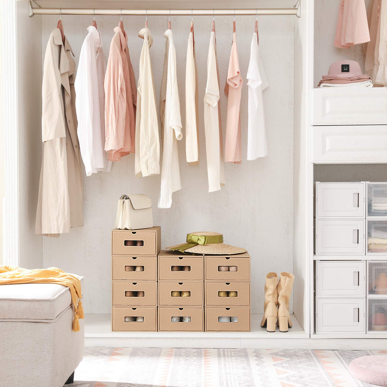 SONGMICS Cardboard Shoe Boxes, Set of 10, Shoe Storage Organizers