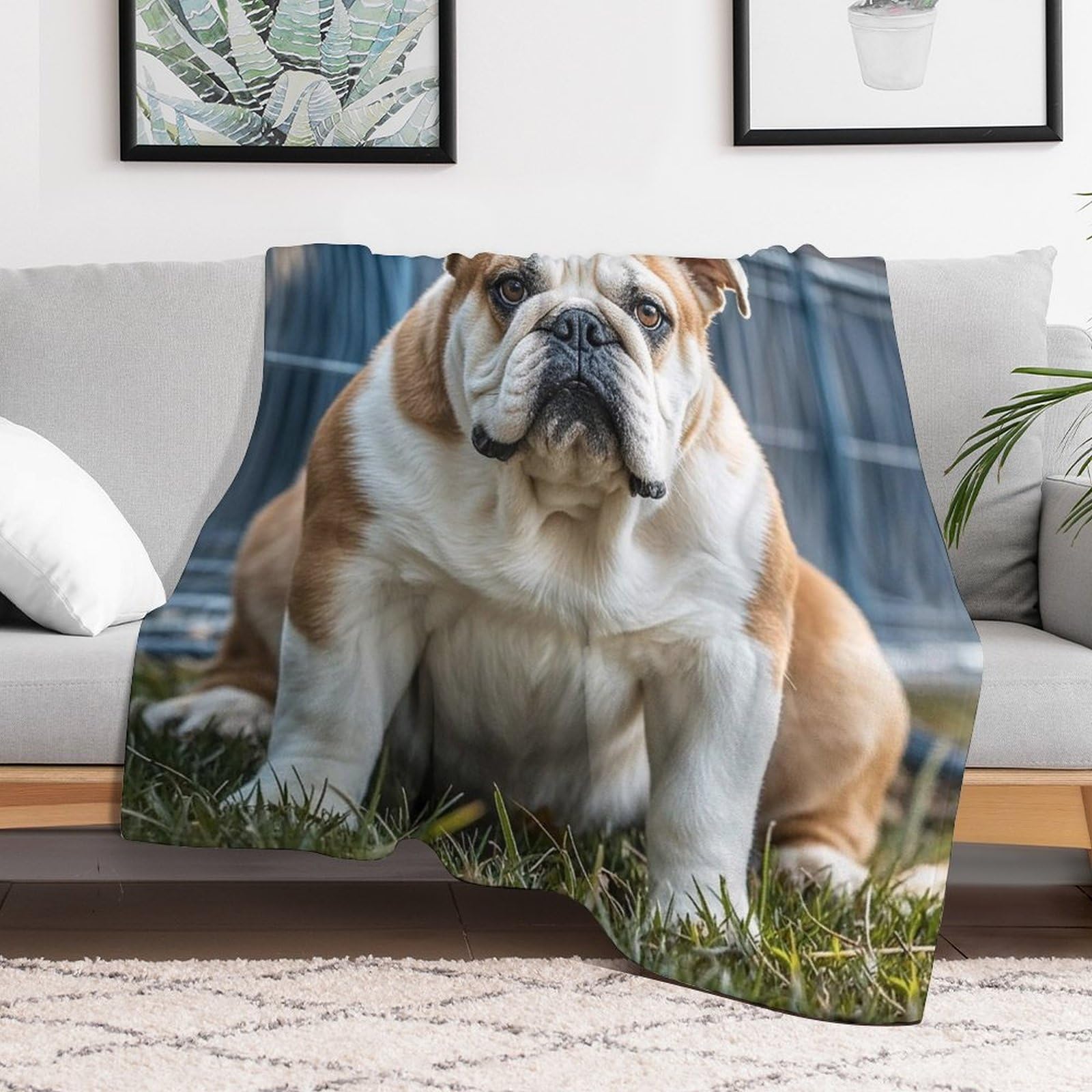 Couverture bouledogue anglais plaid doux et facile d'entretien contre le froid au lit