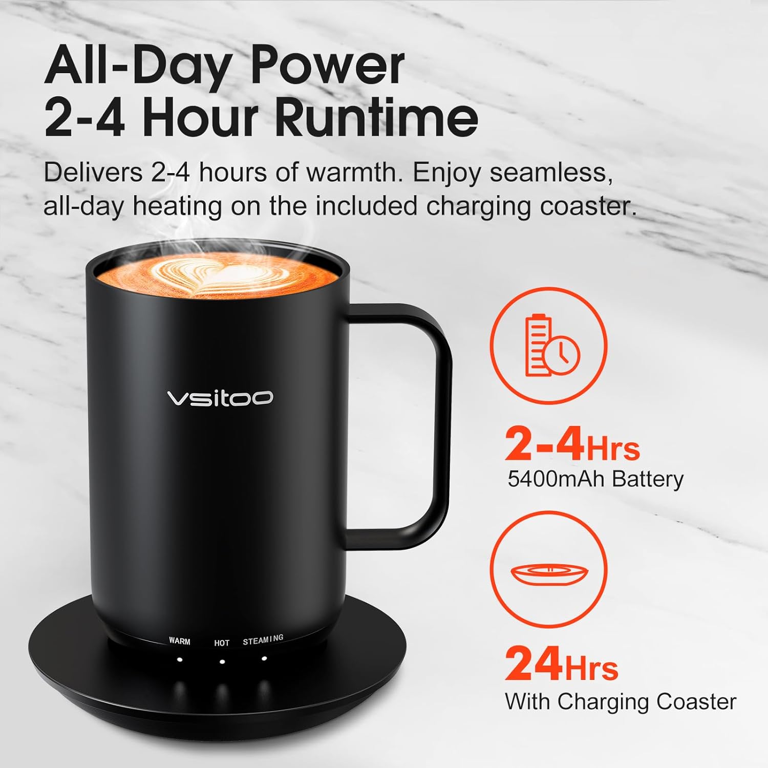 VSITOO S3 Ultra 20oz Smart Self Heating Coffee Mug,Heated Coffee Mug With Auto-Sensing AI Heats Drinks To 120-150°F Hands-Free.Perfect for Home/Office,Ideal Gift fo Men/Women，Black