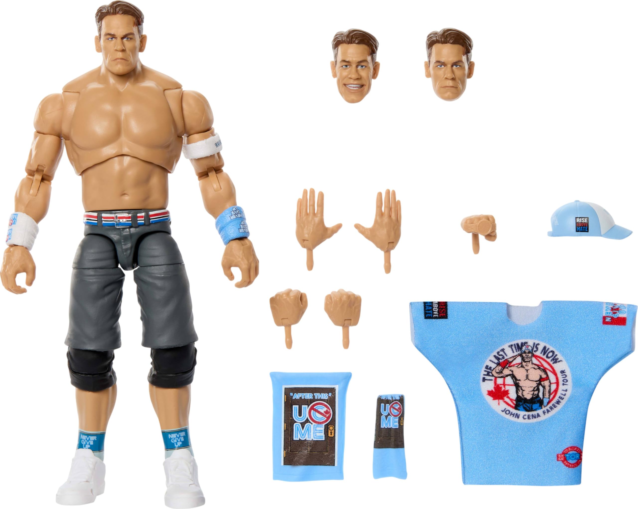 Mattel WWE Ultimate Edition John Cena Figurka i akcesoria Zestaw, figurka (ok. 15 cm w skali), wymienne głowy i dłonie, 30 punktów ruchu, zabawka dla dzieci 8+, fanów i kolekcjonerów, JHV97