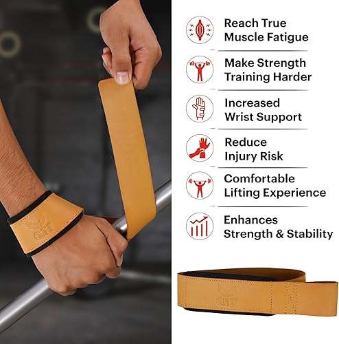Miniatura 5 de Correas de levantamiento de cuero auténtico, asistencia de muñeca para tirones pesados, levantamiento de pesas, culturismo, gimnasio, accesorios de