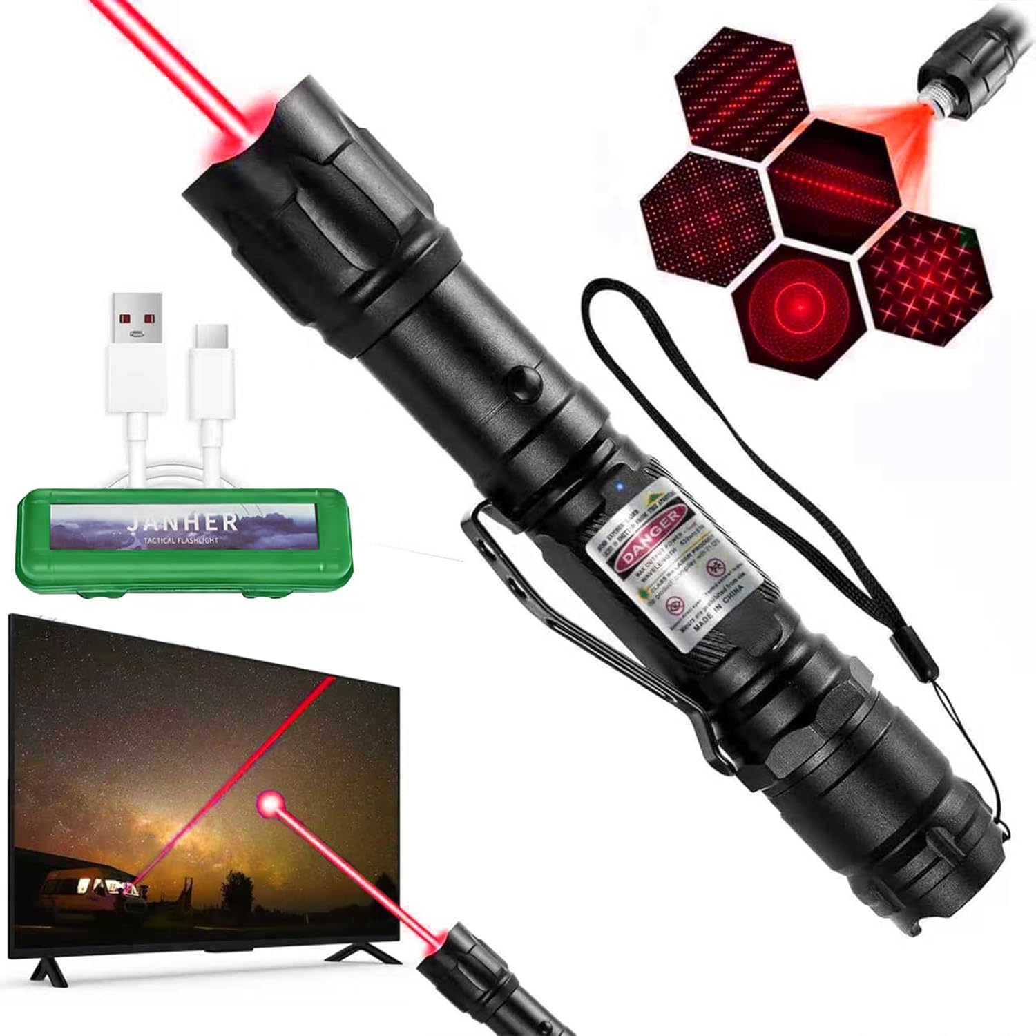 Photo 1 of ***NON FUNCTIONAL***JANHER Red Laser Pointer High Power, Tactical Long Range Laser, Rechargeable Laser, Adjustable Focus Laser with Carrying Case (Red Light)