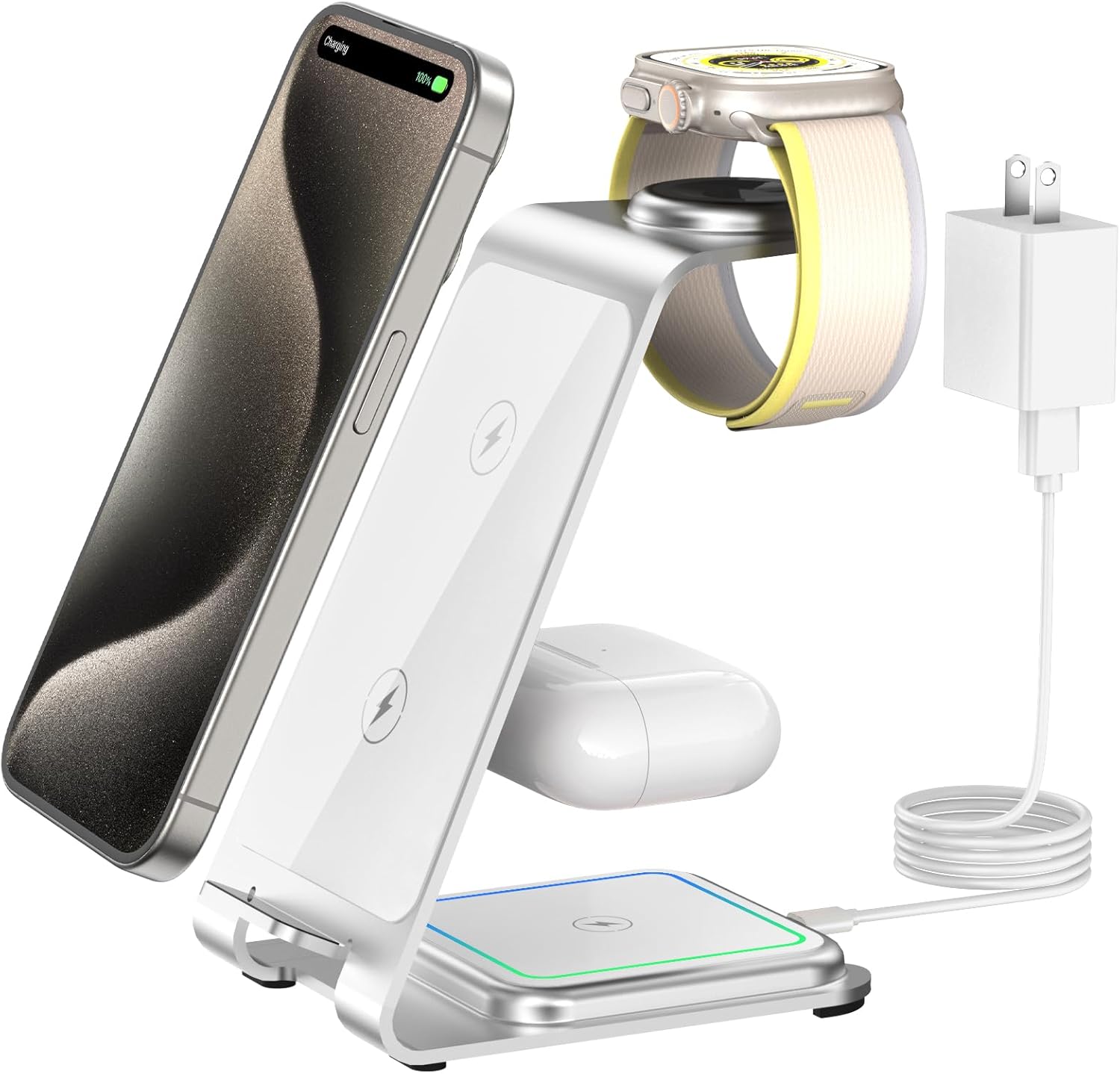3 in 1 Wireless Charger,Fast Wireless Charging Station for iPhone 15/14/13/12/11 Pro Max/X/Xs Max,Aluminum Alloy Charger Stand for iWatch 9/8/7/6/SE/5/4/3/2,AirPods Pro 2/Pro/3/2(Silver) 3 in 1 Wireless Charger,Fast Wireless Charging Station for iPhone 15/14/13/12/11 Pro Max/X/Xs Max,Aluminum Alloy Charger Stand for iWatch 9/8/7/6/SE/5/4/3/2,AirPods Pro 2/Pro/3/2(Silver)