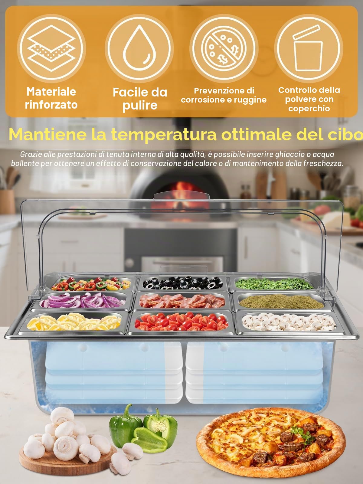 TOROKOM 10 padelle in acciaio inox, contenitore per condimenti, organizer in acciaio inox, per insalata, buffet Station con cucchiai, contenitori refrigeranti a buffet, set per salse, ingredienti